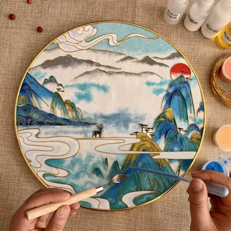 Deer in Mountains,Beginner Cloisonne Enamel DIY Kit, with Tutorial& All Tools
