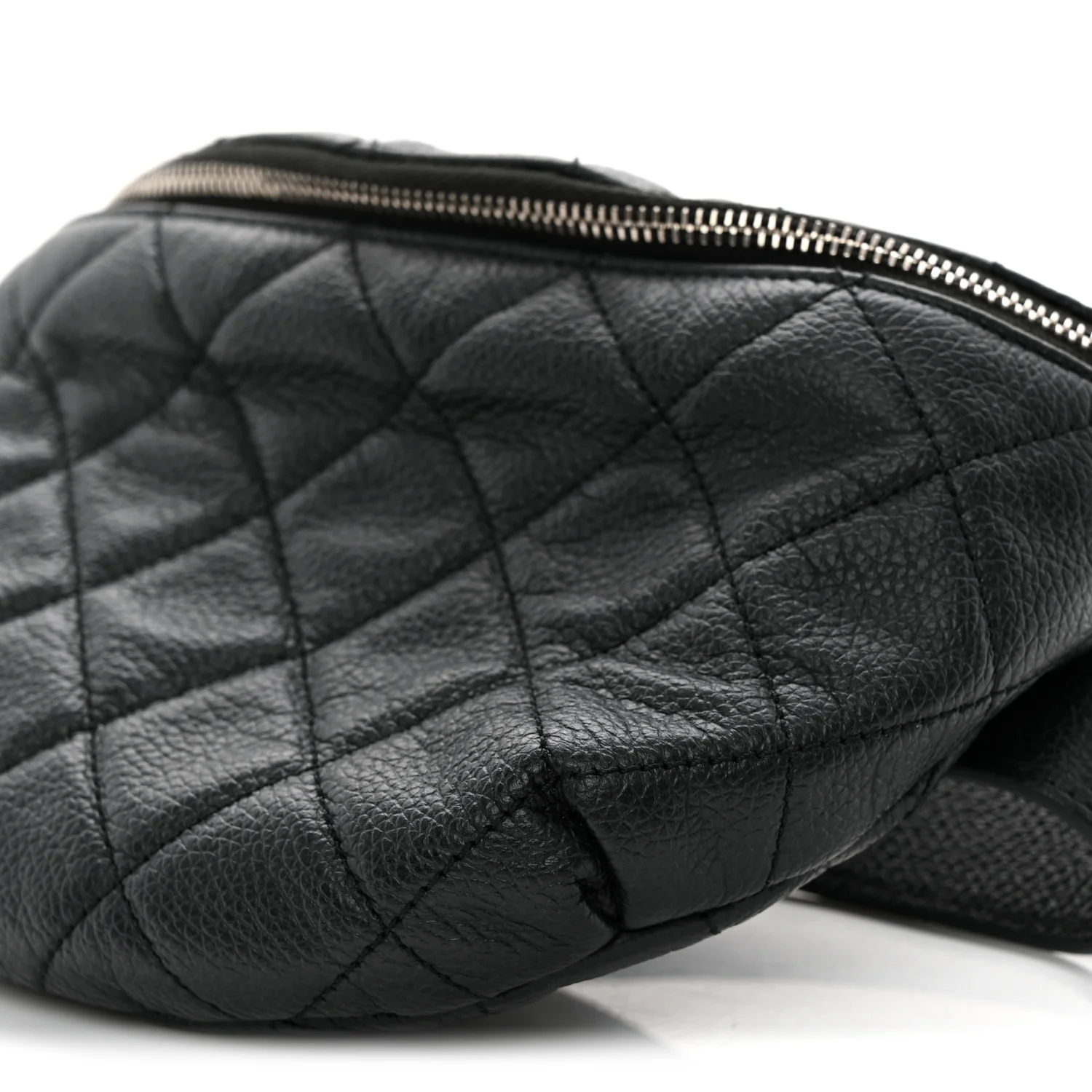 Grained Calfskin Quilted Waist Belt Bag Black