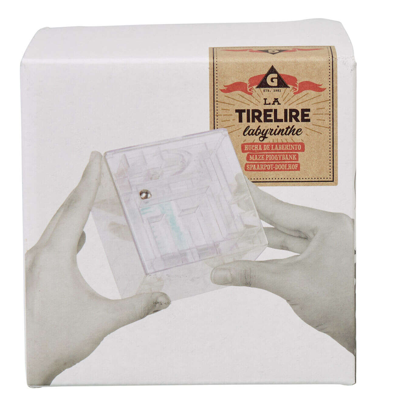 Tirelire design labyrinthe transparente