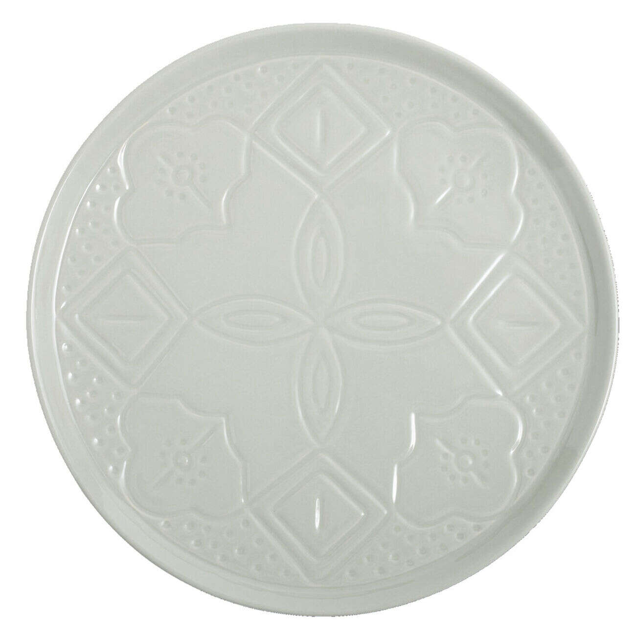 Assiette plate faïence unie verte avec motif relief Ø27xH2cm