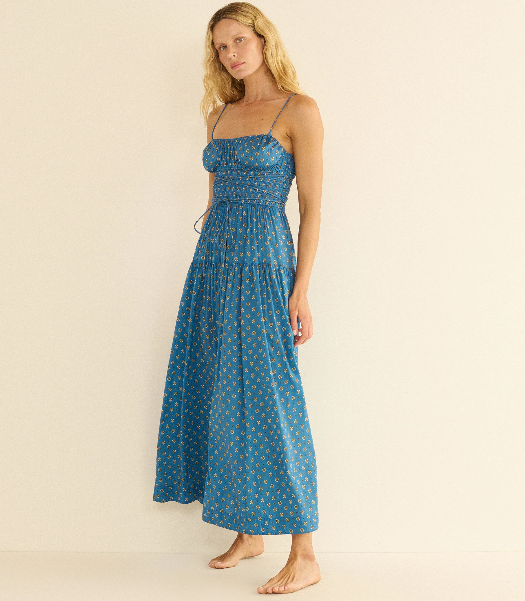 SAFIA DRESS -- SANTORINI BLUE CADIZ FOULARD