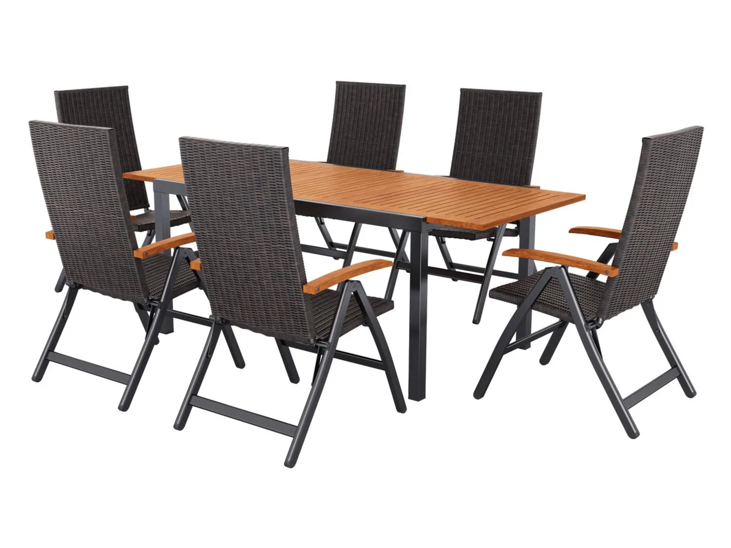 LIVARNO home Table de jardin + Lot de 6 fauteuils pliants tresss Valencia