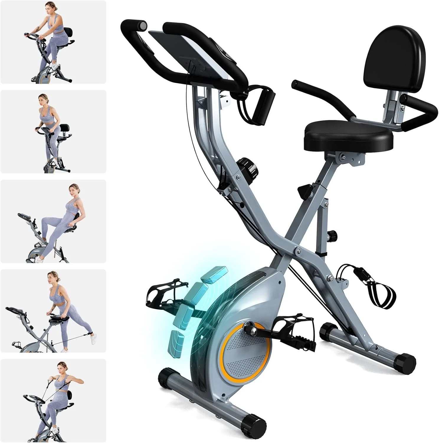 Vélo d'appartement pliable 5 en 1, idéal pour la maison. Ce vélo d'entraînement d'intérieur offre 16 niveaux de résistance magnétique silencieuse, une roue d'inertie de 3 kg et une capacité de charge de 136 kg. Modèle 817 X-bike, conçu en 2025.