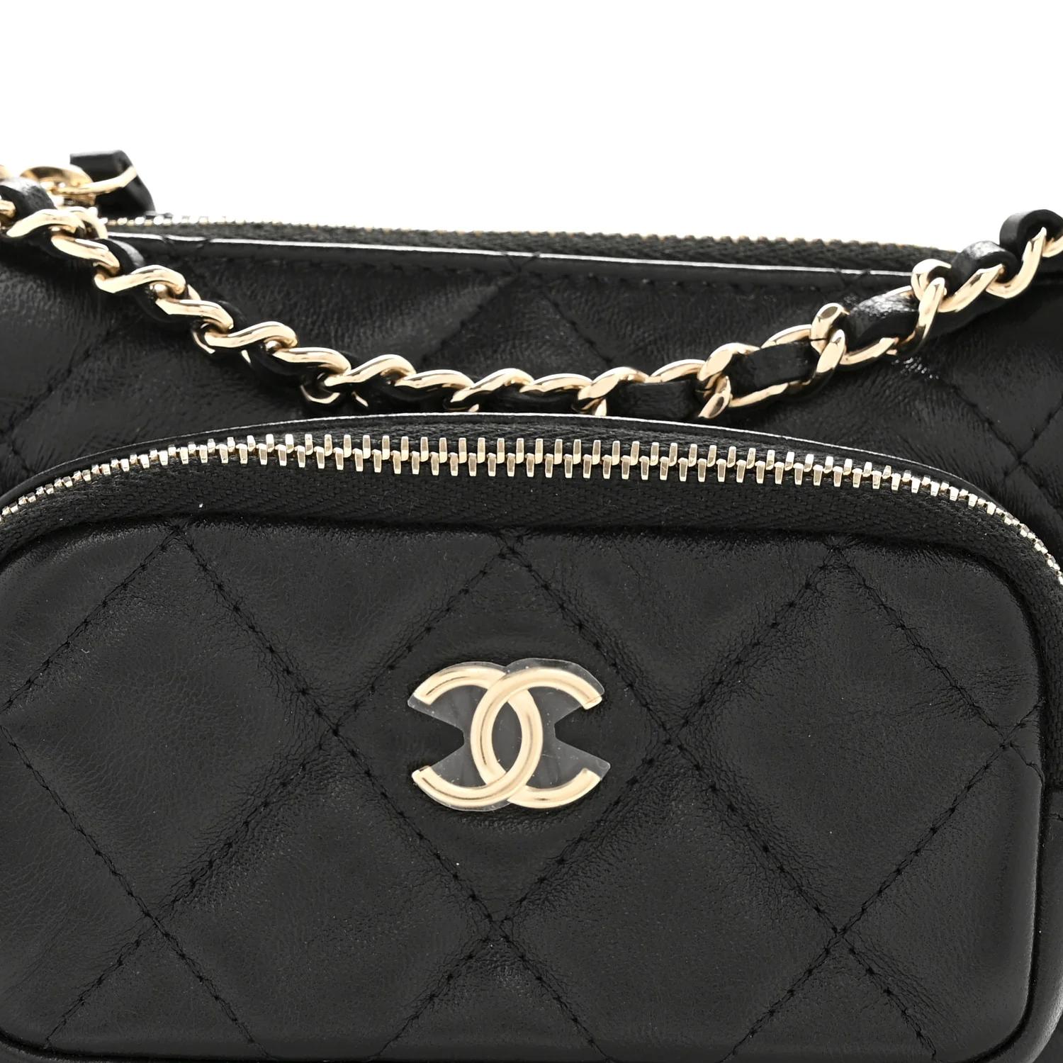Shiny Crumpled Lambskin Quilted Mini Clutch With Chain Black
