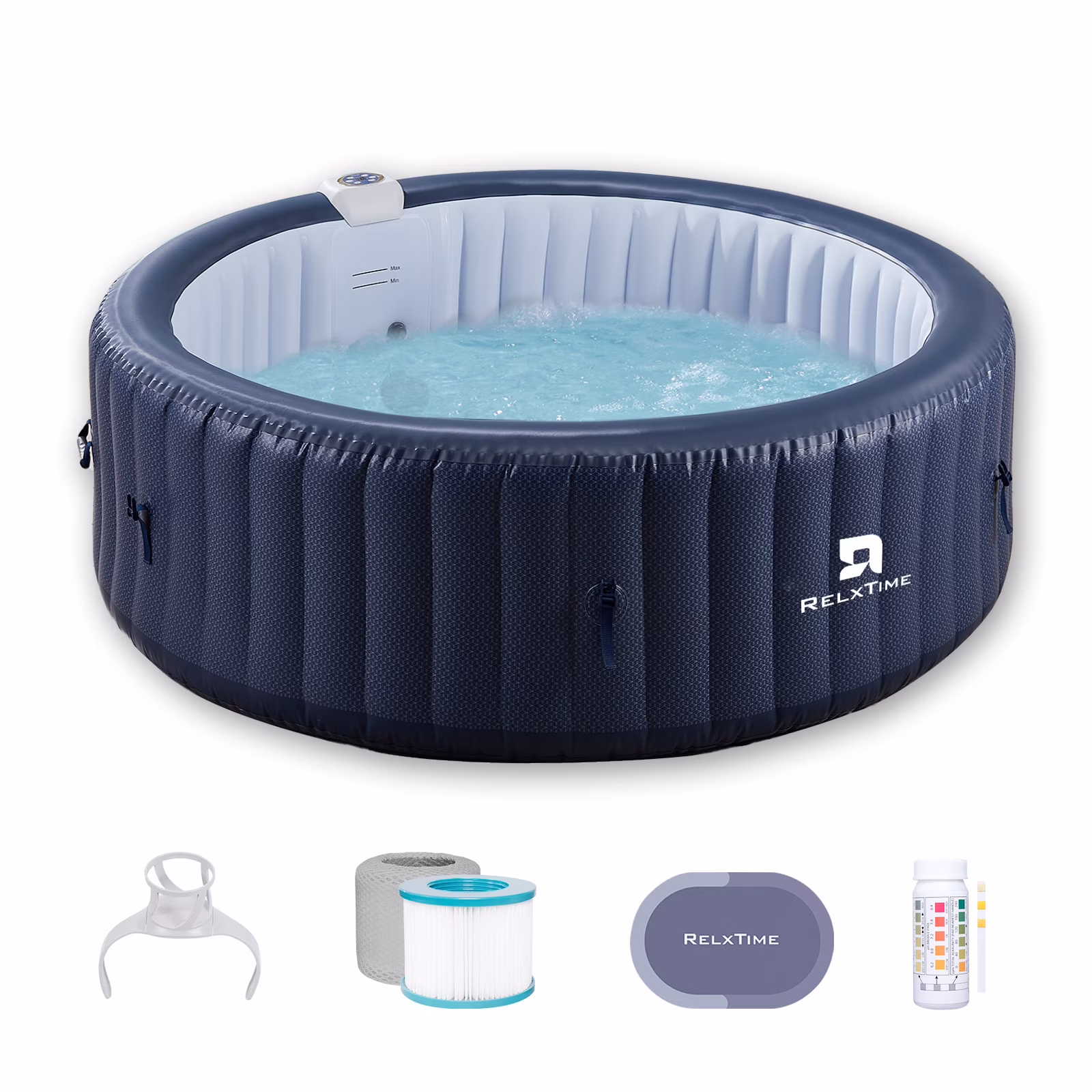 4-6 Person Inflatable Hot Tub Pool Round Portable Outdoor Spa with 130 Massage Jets, Blue(Standard/Blue)