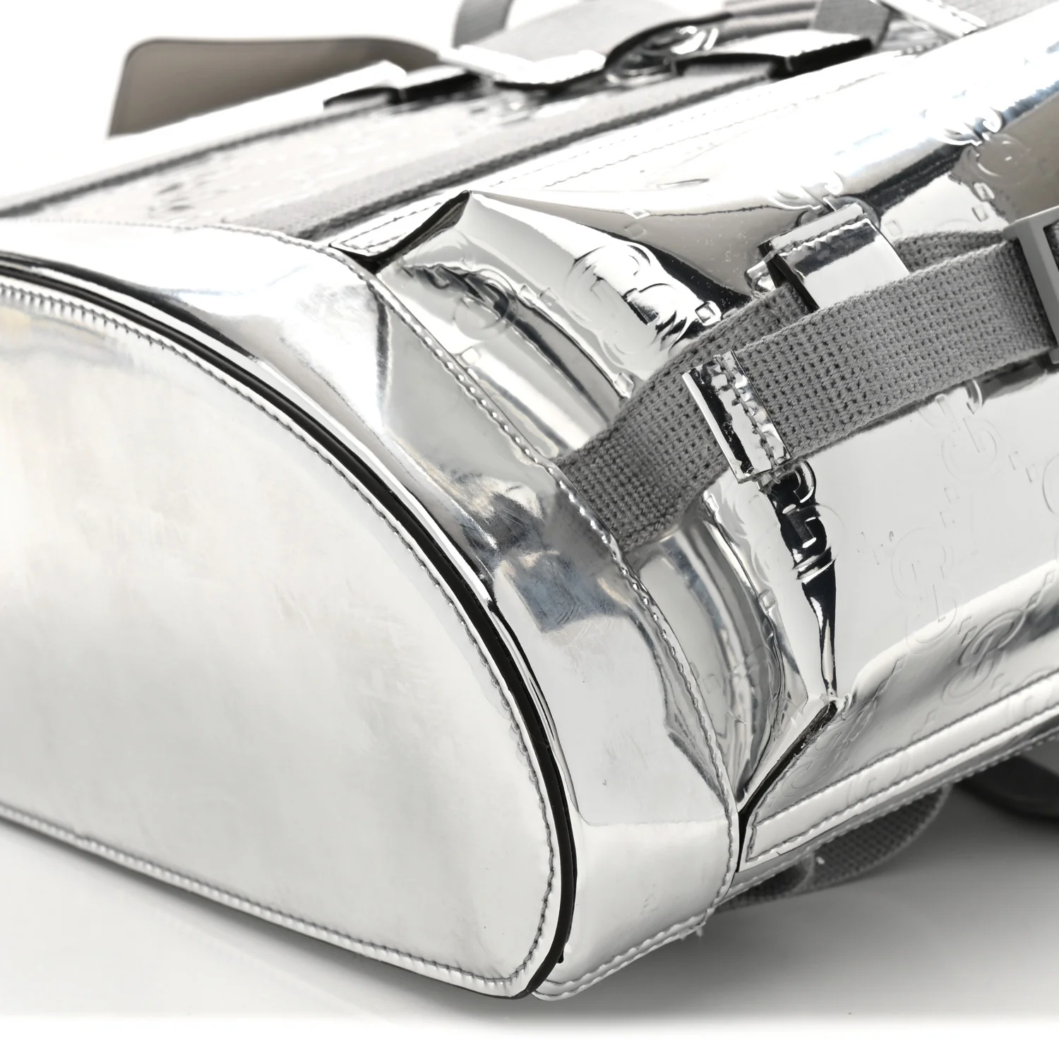 Mirror Effect GG Monogram Appia Calfskin Web Double Buckle Backpack Silver