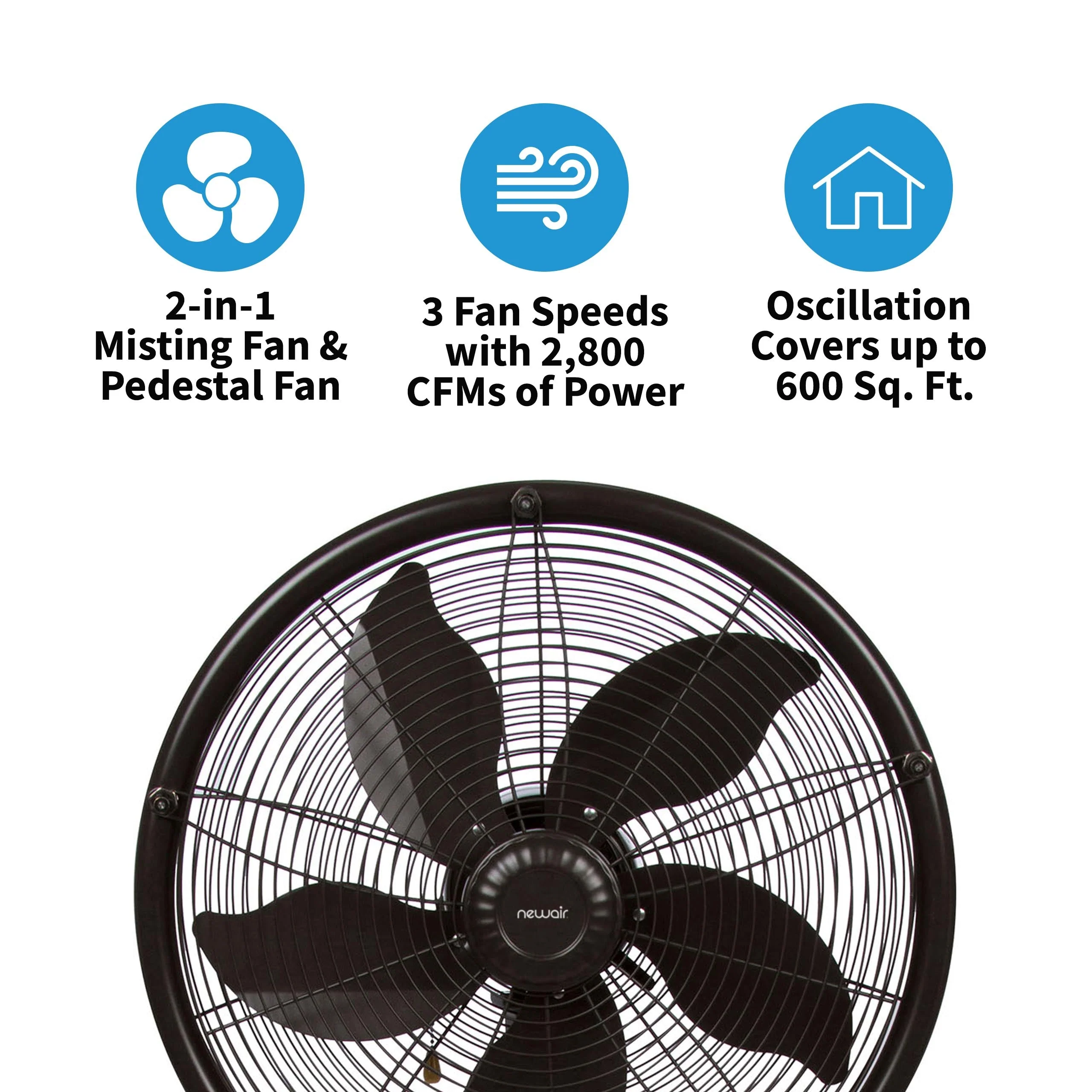 Newair Outdoor Misting and Pedestal Fan Combination - 2,800 CFM