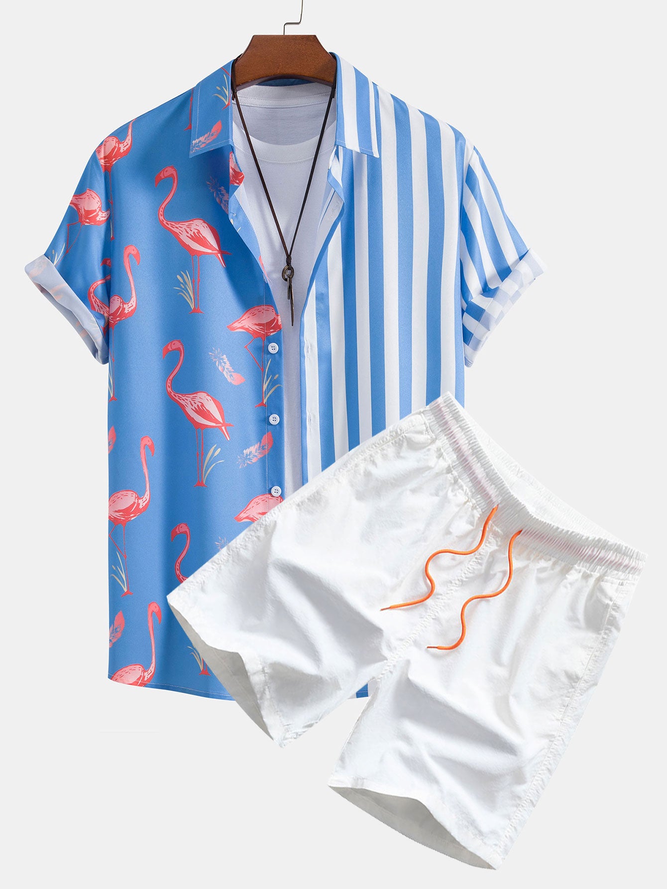 Chemise à rayures flamant rose et short de bain