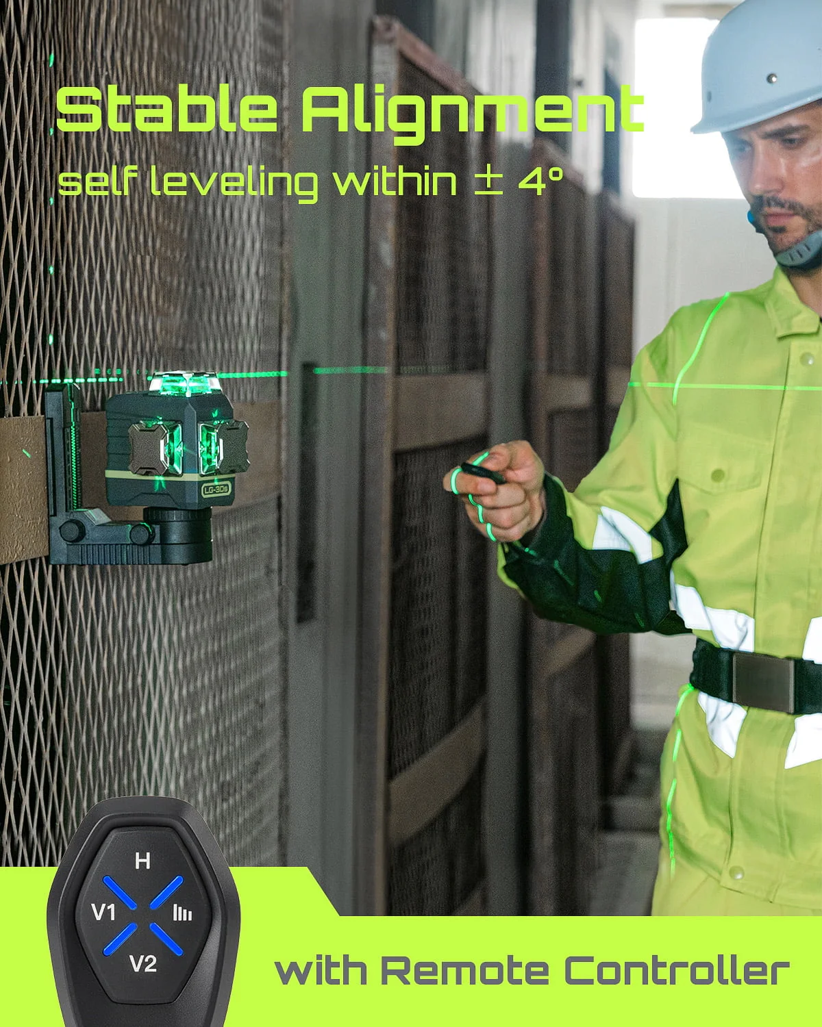 Laser Level 3x360�� LASGOO with Remote Control, 2 Rechargeable Batteries, 100FT Range, 360�� Magnetic Rotating Stand, IP54, 3Ds