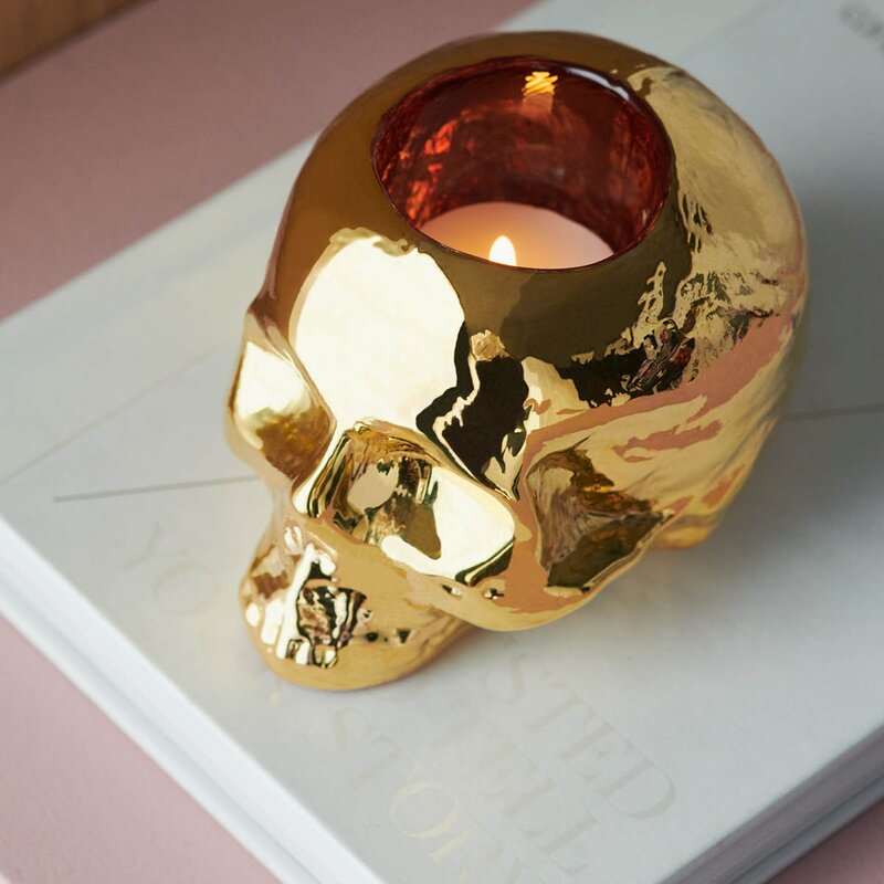 Still Life skull lyslykt 8,5 cm gull