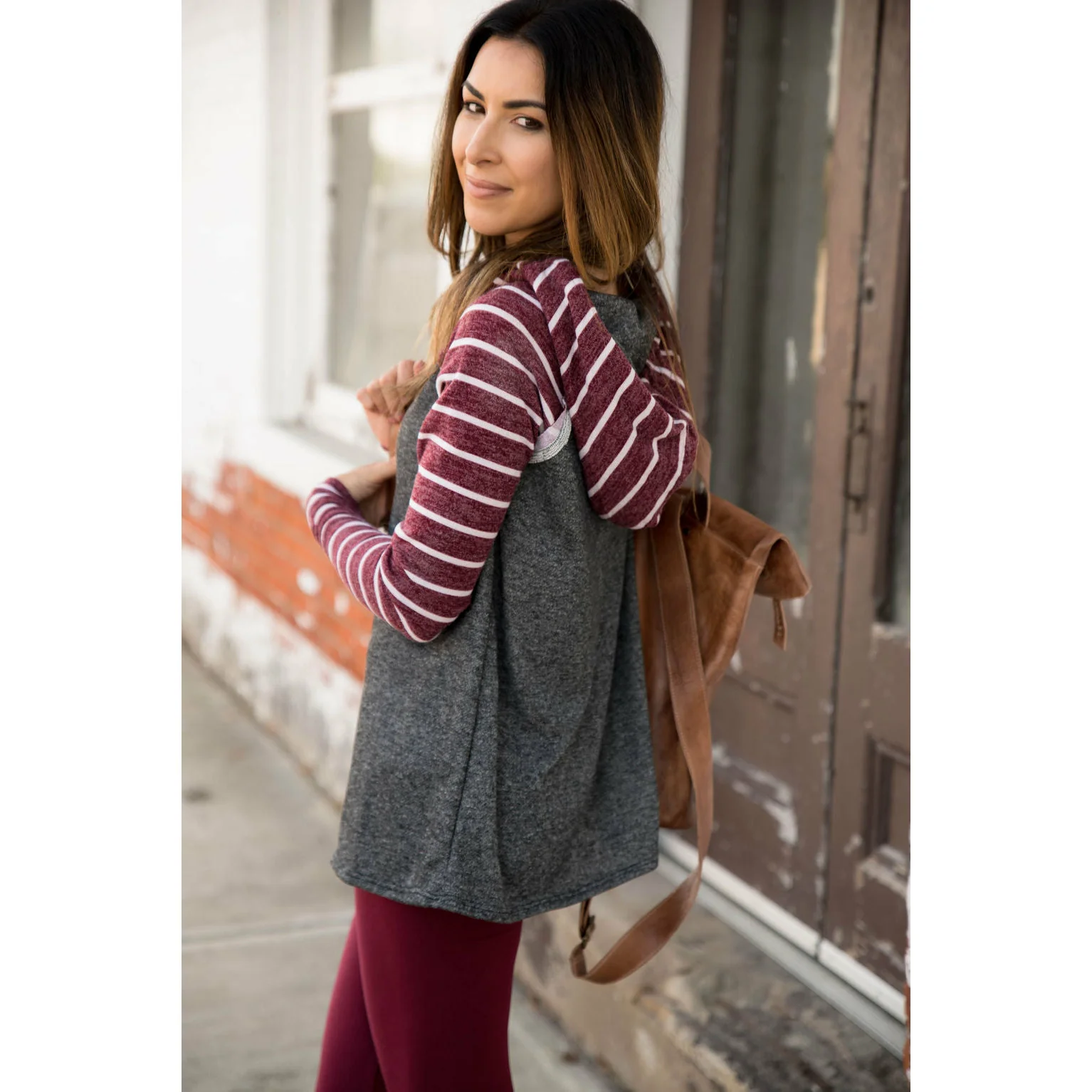 Burgundy Striped Charcoal Hoodie