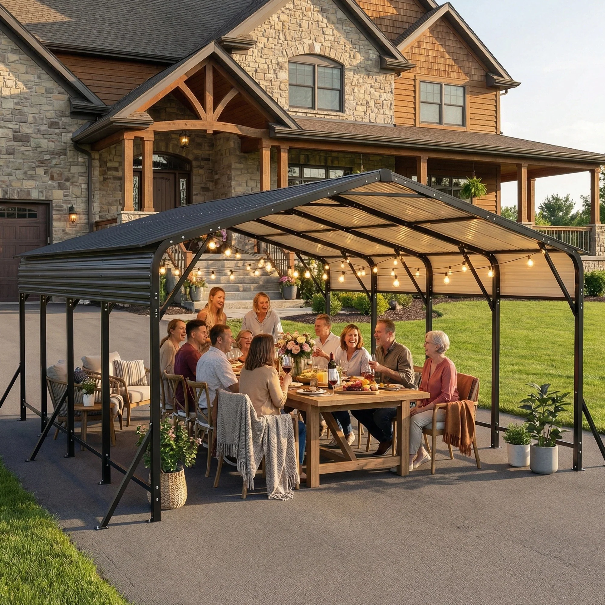 AECOJOY 20'x20' Metal Carport, Outdoor Car Shelter All Weather, Heavy Duty Outdoor Galvanized Car Shelter for 2 Cars