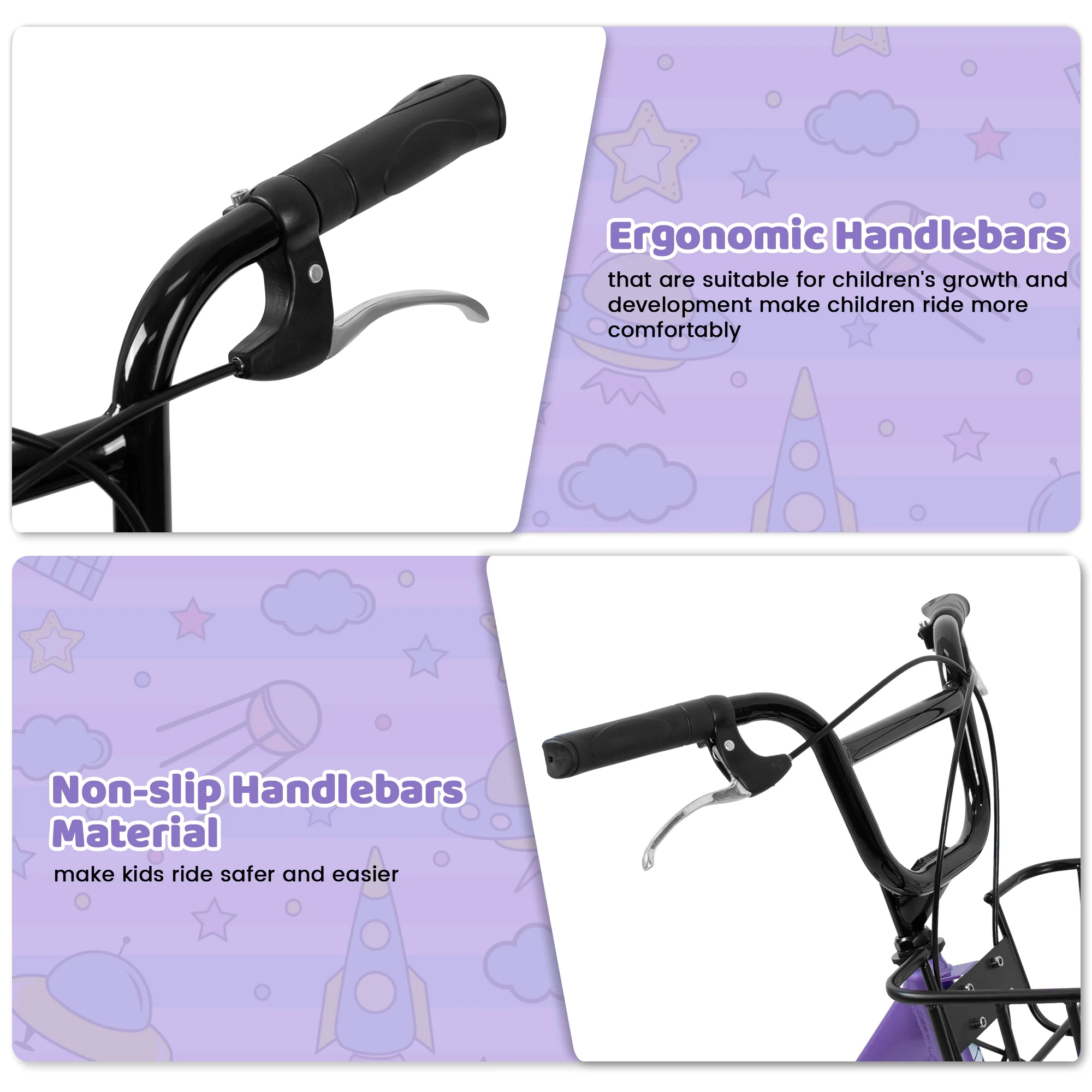 20 Inch Kids Bike for Boys Girls, 1 Speed Children Bicycle with Basket, Rear Seat, Chain Guard, Coaster Brake and V-Brake, Steel Frame Kids Bike for Ages 6-12 Years Old Birthday Gift, Purple(Purple) - Image 10