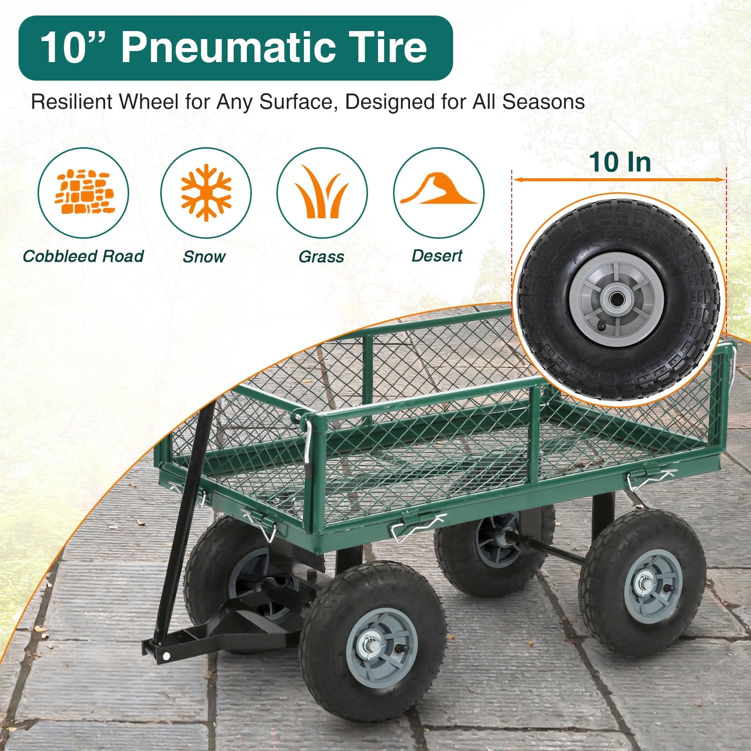 FDW| Heavy Duty Garden Cart with Wheels| Green| 500lbs Capacity