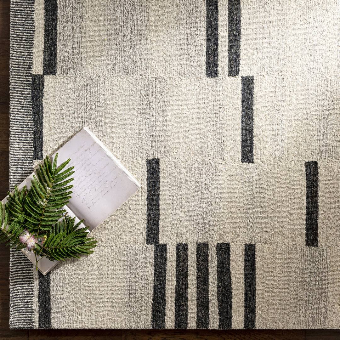 Uptown Striped Handmade Tufted Wool Cream/Black Area Rug AllModern Rug Size: Rectangle 4' x 6'