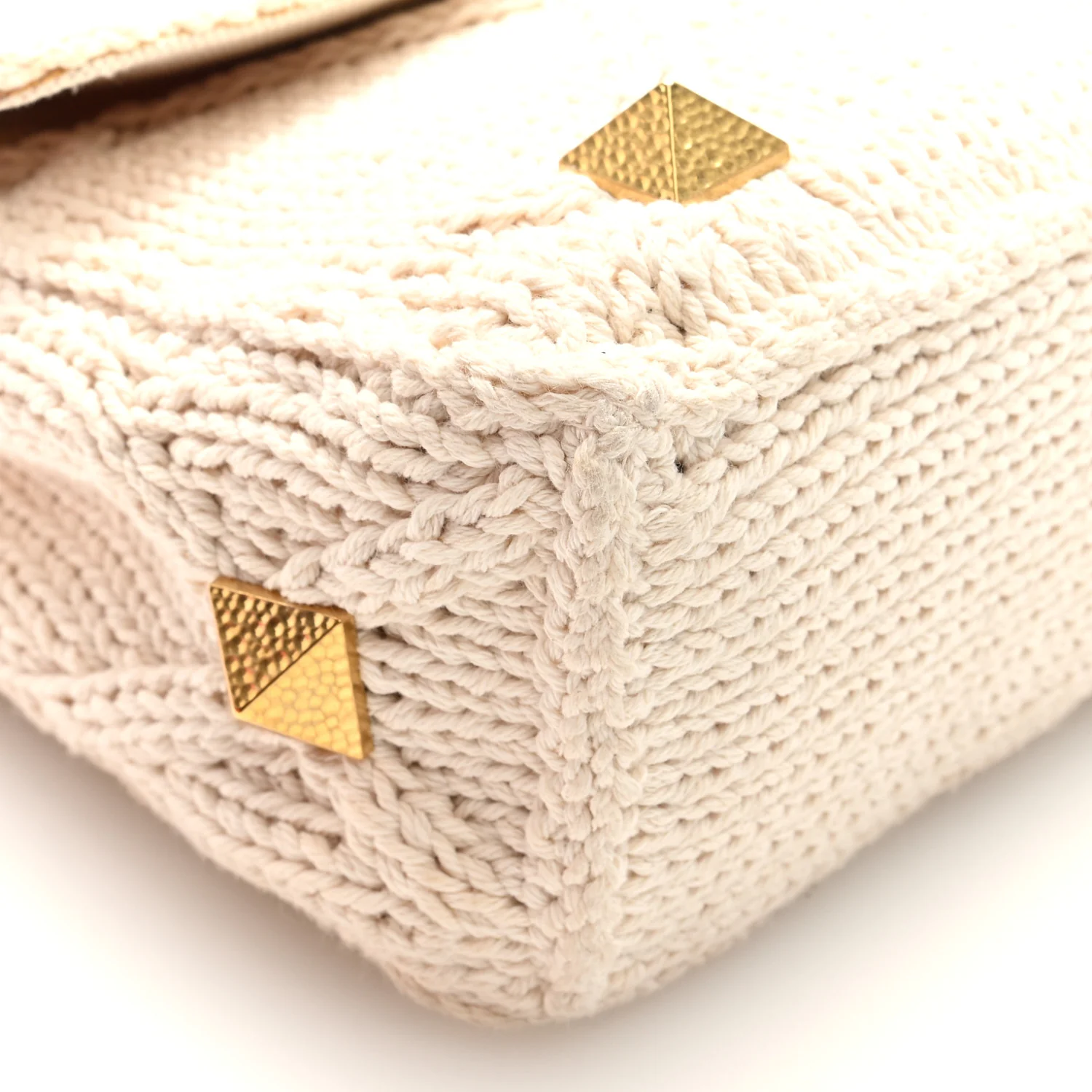 Knit Large Roman Stud Shoulder Bag Ecru