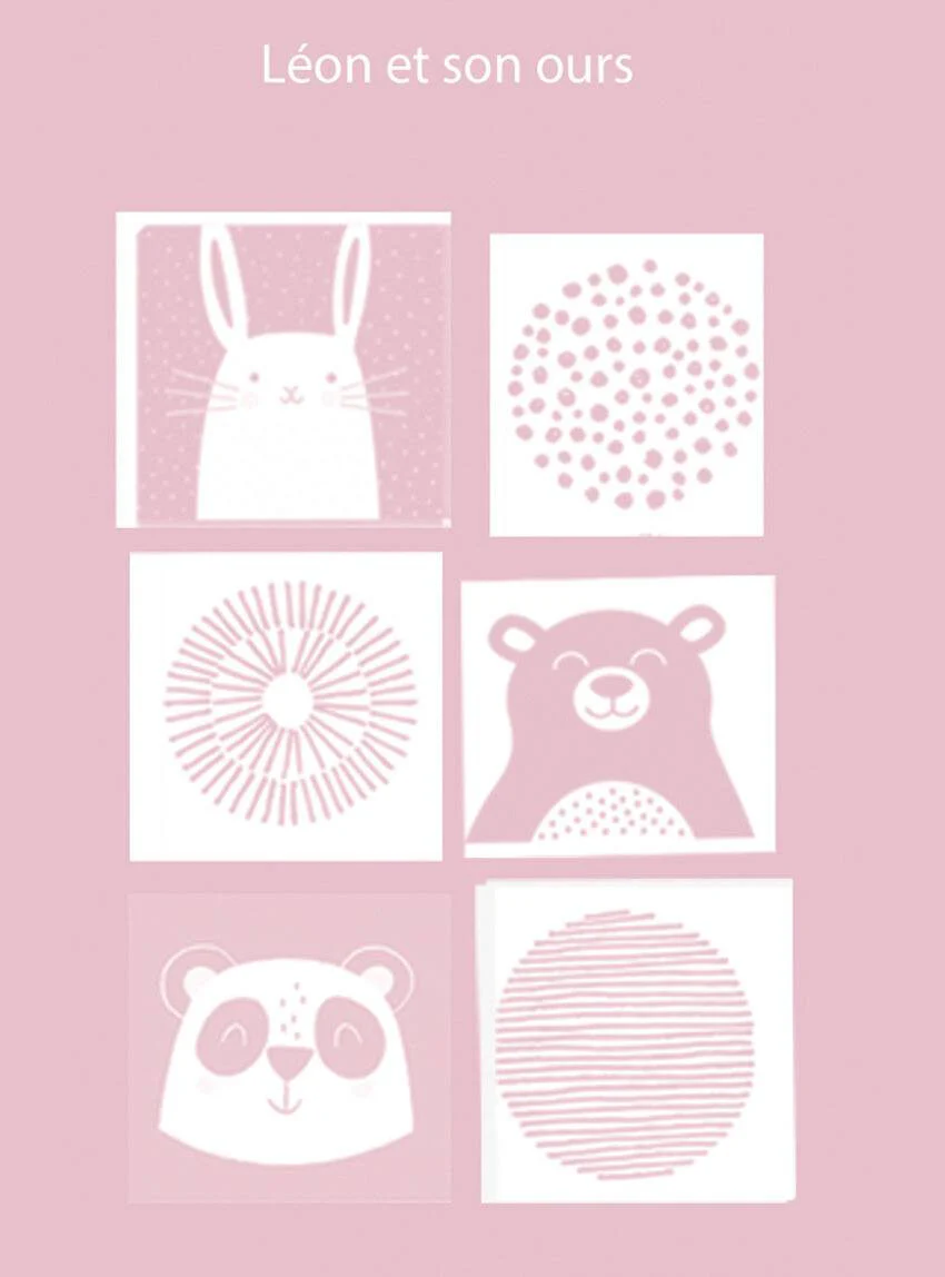 Plaid bébé laine mérinos motif animaux rose poudre