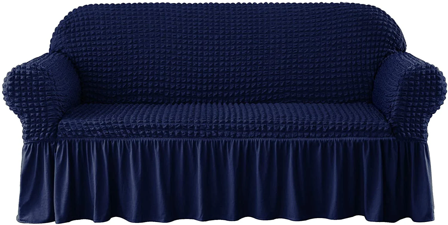 Subrtex 1 - Piece Seersucker Sofa Slipcover Skirt Stretch Couch Cover (Loveseat, Navy Blue)