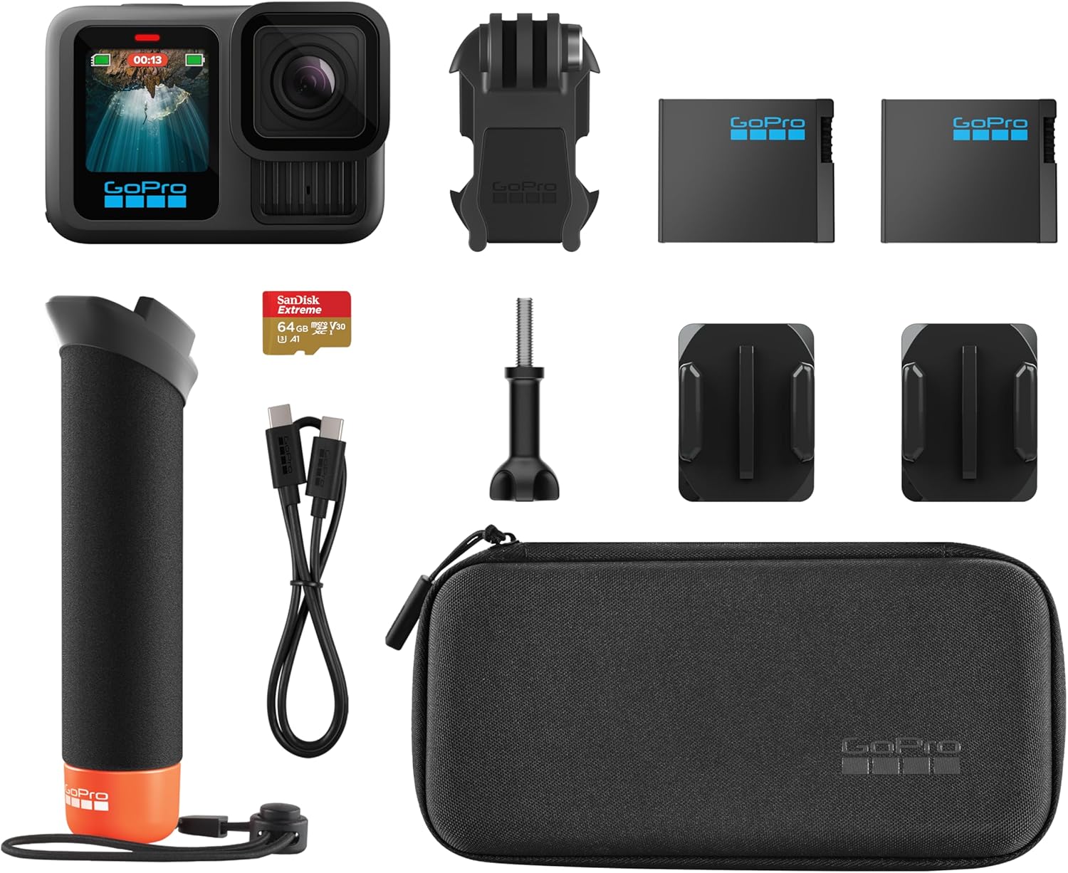 Caméra d'action noire étanche avec vidéo 5,3K60, photo 27 MP + compatible avec les objectifs de la série HB