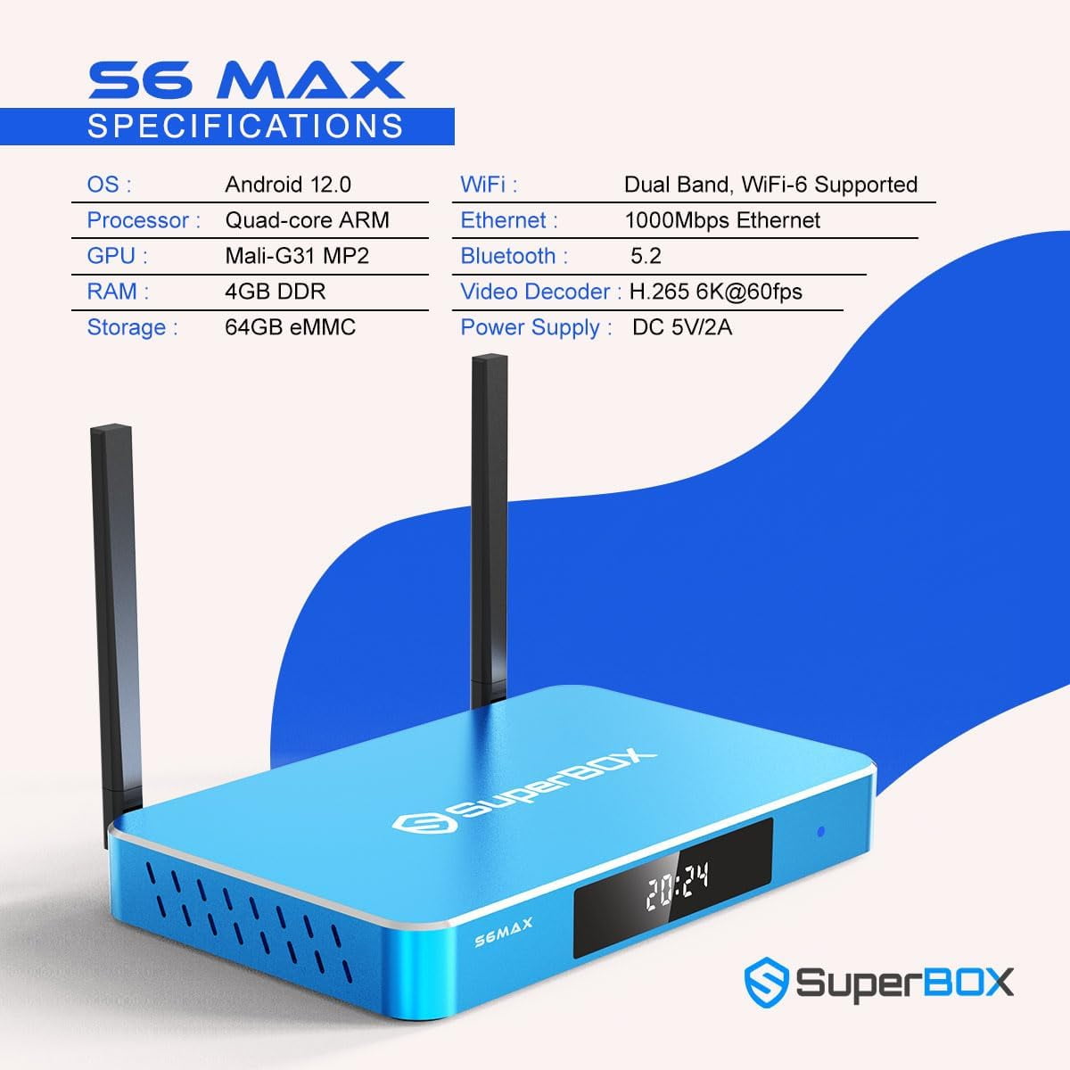 Aspirateur robot Superbox S6 Max, résolution 6K Ultra HD, commande vocale