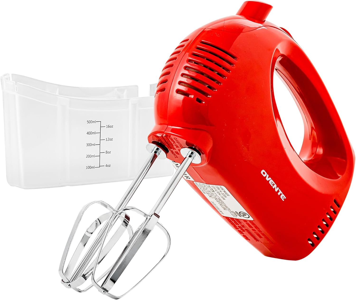 OVENTE 5-Speed Electric Hand Mixer with Storage Case,150W, Red HM151R| Stainless Steel Whisks, Compact Portable Design, Lightweight Handheld Mixer for Baking & Cooking