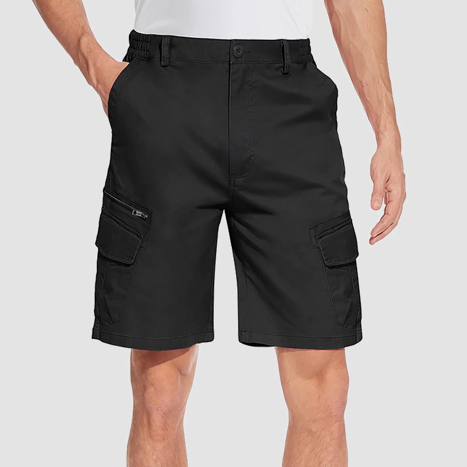Short cargo classique pour homme, léger, à poches multiples, taille élastique, décontracté, en coton confortable.