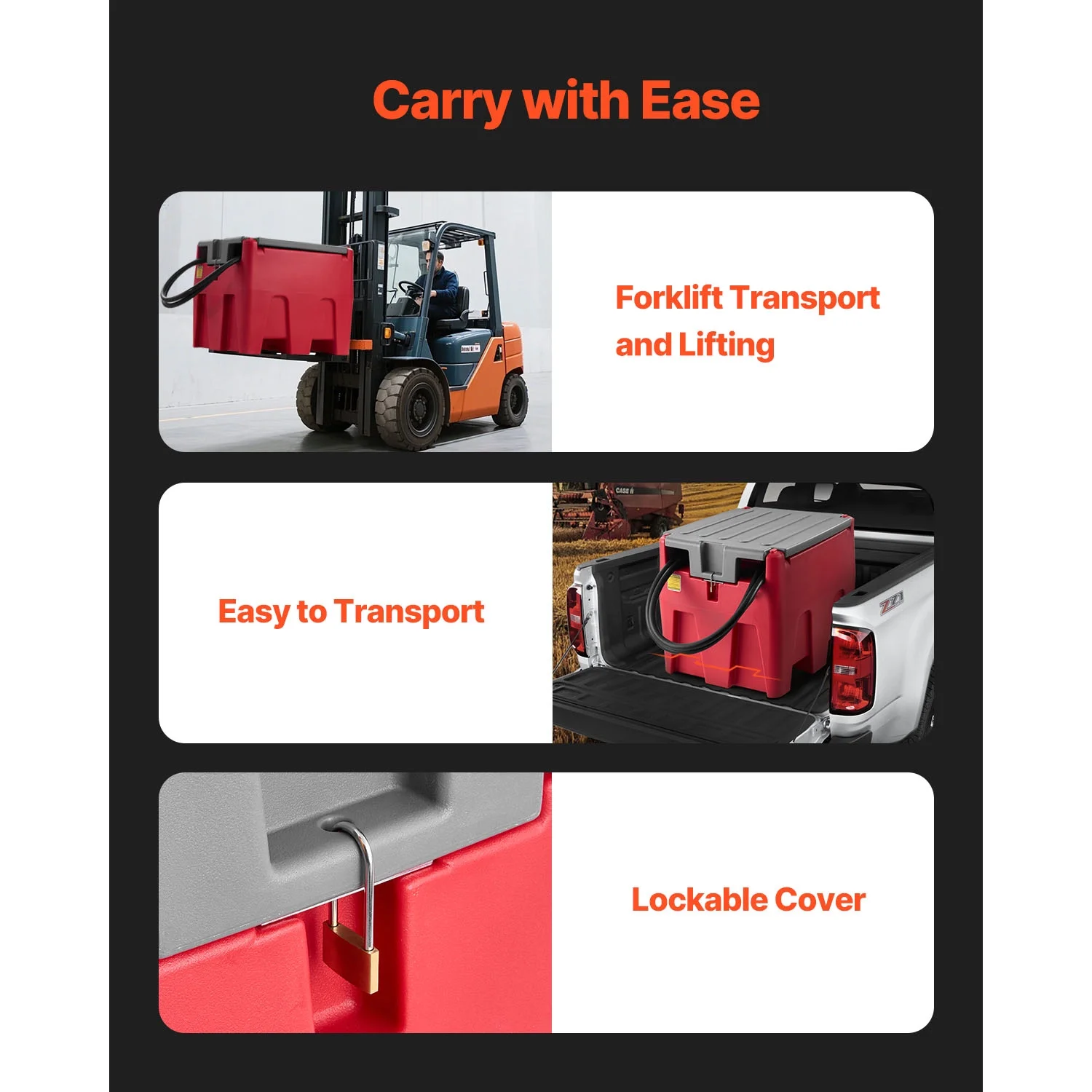 Portable Diesel Tank, 58-Gallon Capacity with 10 GPM Flow Rate, Fuel Tank Featuring 12V Electric Pump and 13.1ft Rubber Hose, Durable PE Construction for Convenient Fuel Transport, Red - Image 6