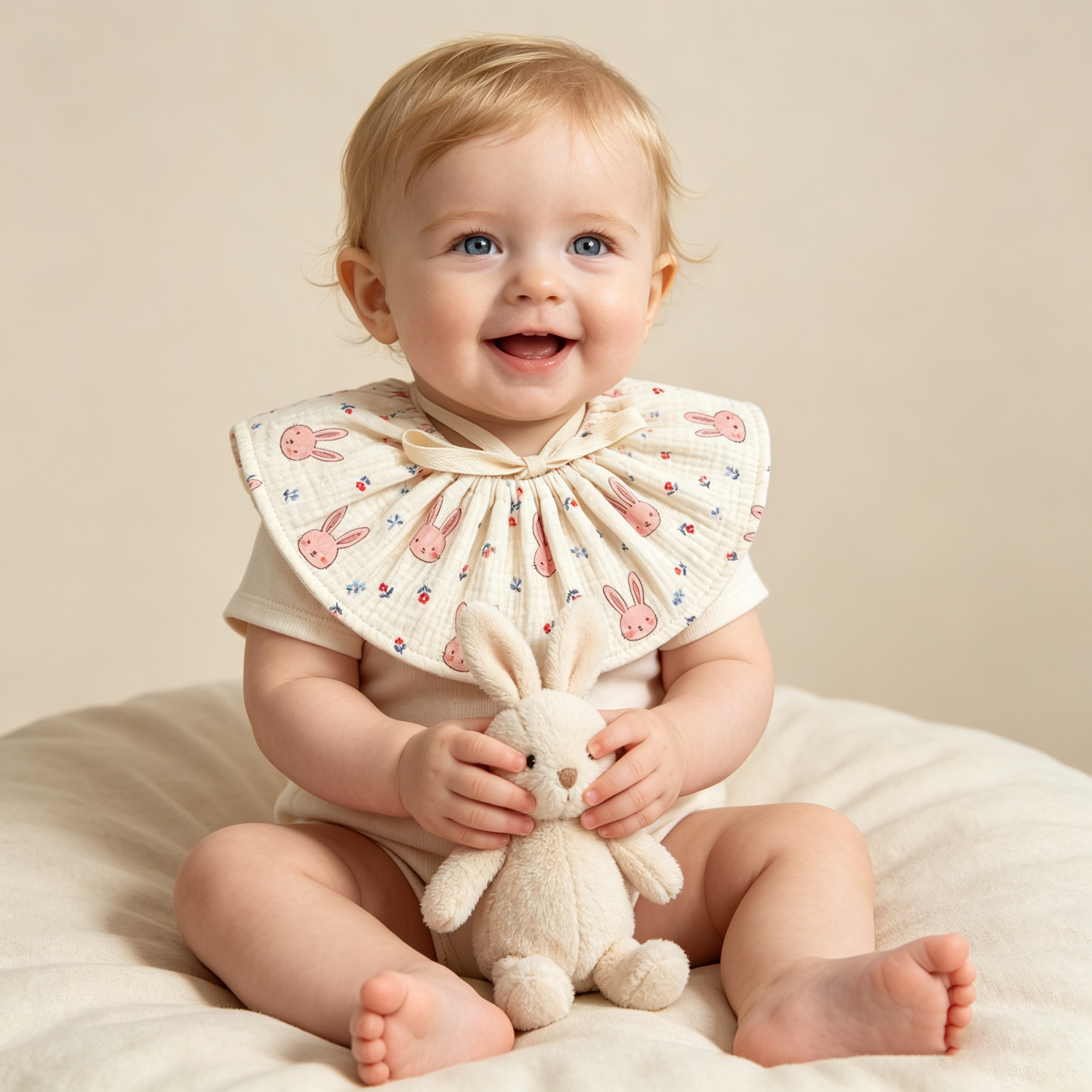 360 Degrees Rotatable Pleated Collar Animal Prints Double Gauze Quick Absorbent Saliva Towel Front Tie Anti Dirty Feeding Bib