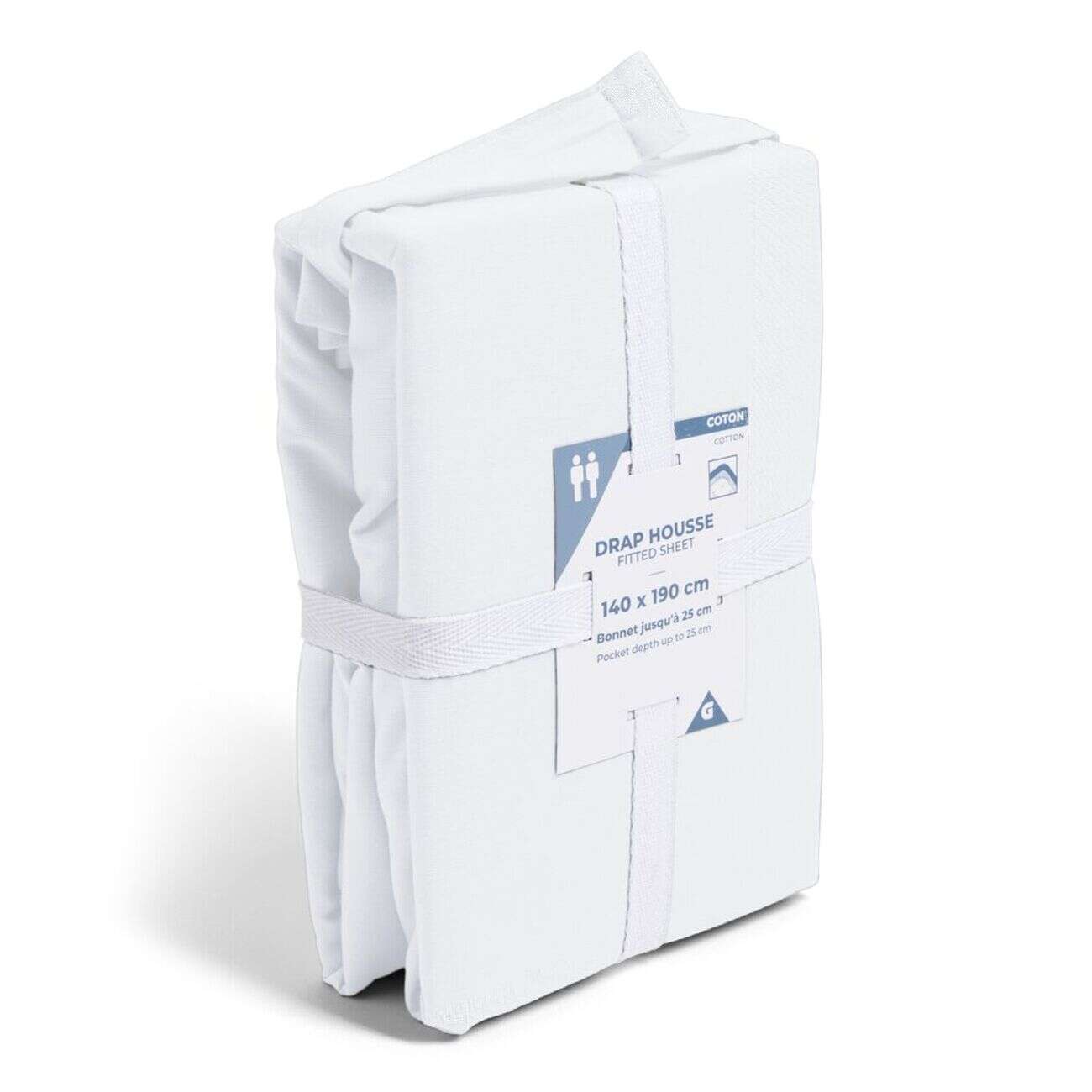 Drap housse 140x190cm 100% coton blanc