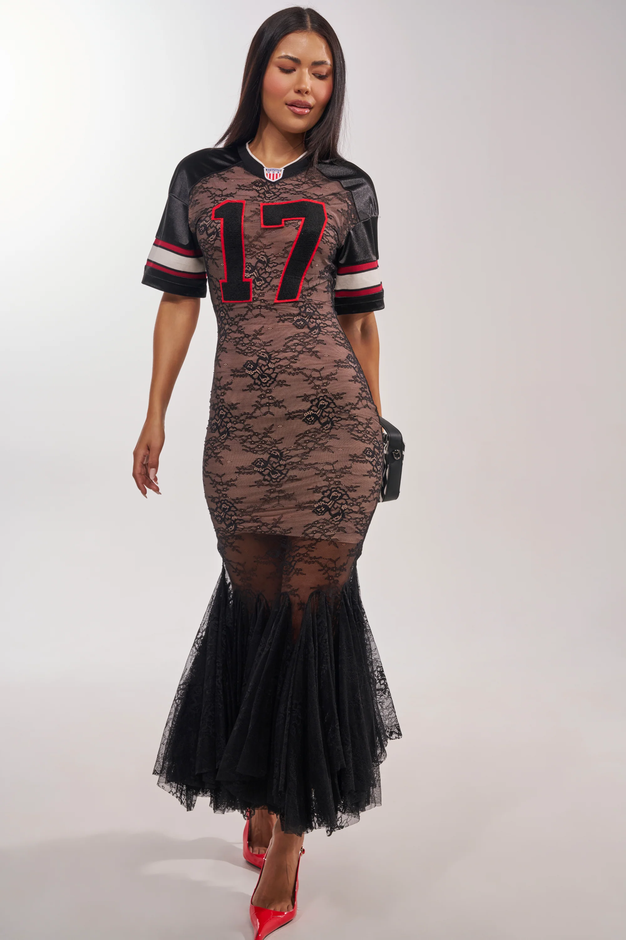 LAYUP LACE JERSEY MAXI DRESS IN BLACK - Akira Store