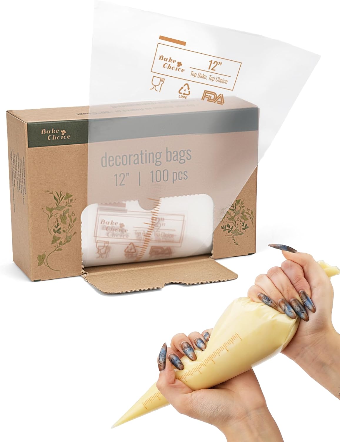Bake Choice 16 Inch Large Piping Bags, 100 Thickened Disposable Pastry Bags