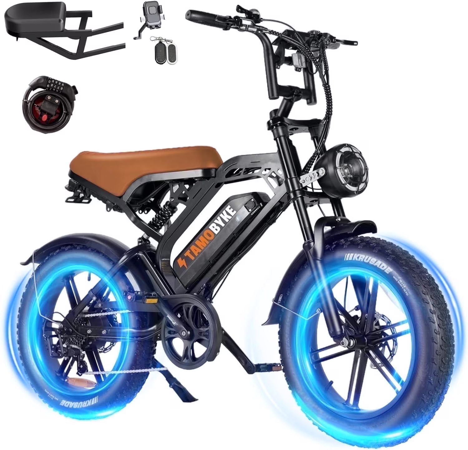 Electric Bike for Adults,Peak 1500W 28mph Mountain Ebike,48V 15.6AH 20" Fat Tire Electric Bicycle Full Suspension UL2849(V20-Black) - Image 3