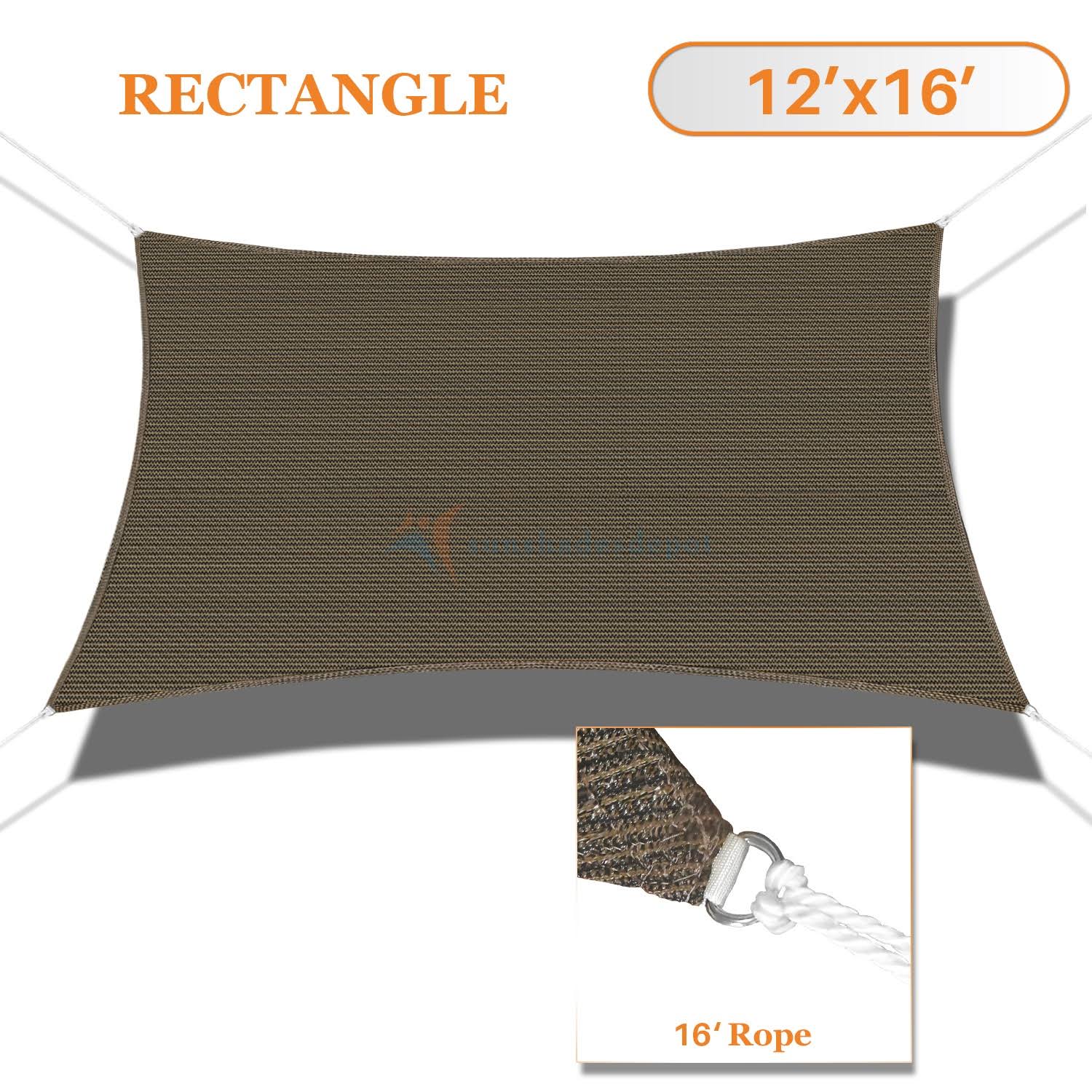 Sunshades Depot 12' x 16' Sun Shade Sail Rectangle Permeable Canopy Brown Custom Size Available Commercial Standard
