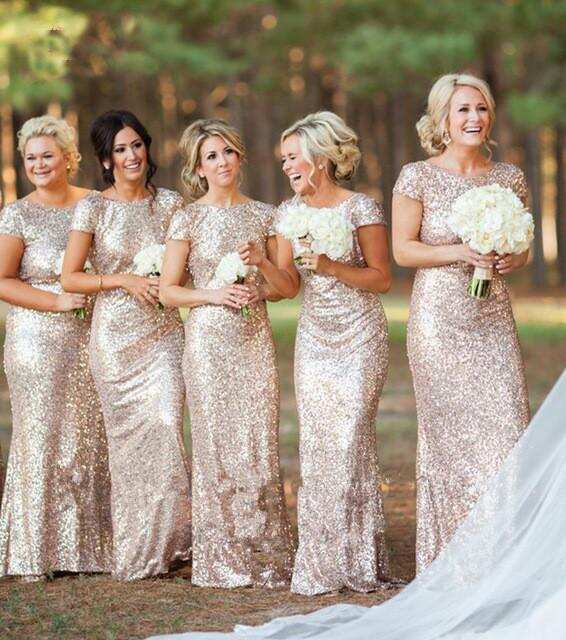 Sexy Short Sleeves Sequins Bling Long Bridesmaid Dresses stunning DM114