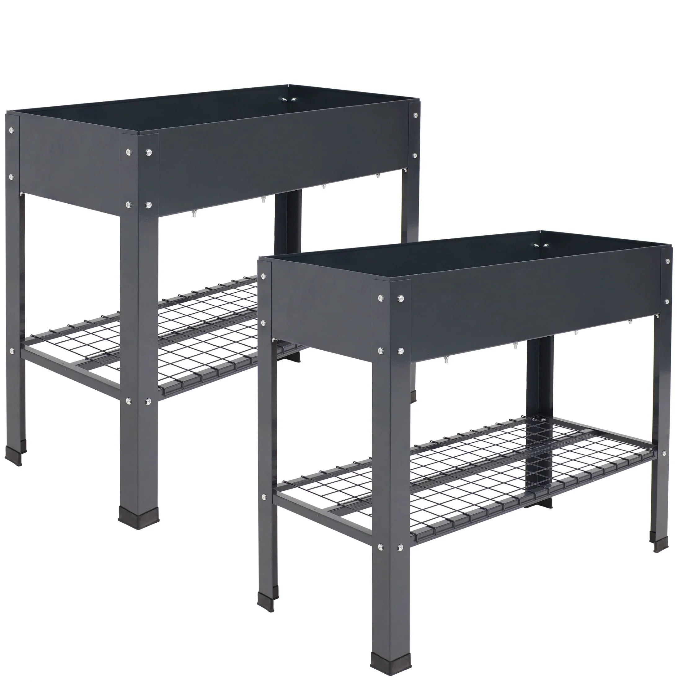 Sunnydaze 35.75 x 16 x 31.75 Black Galvanized Steel Raised Garden Bed, Set of 2