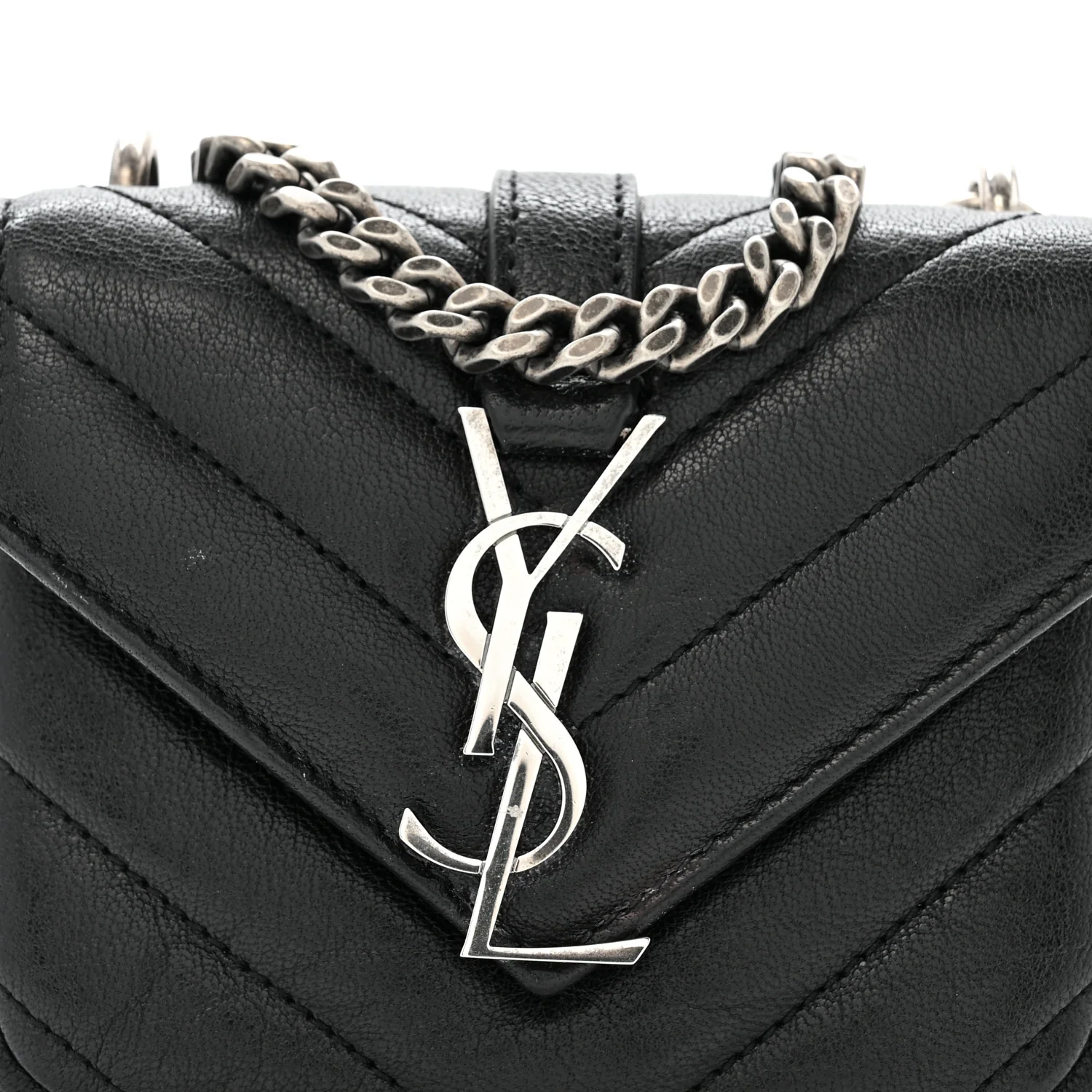 Sheepskin Matelasse Chevron Monogram Mini College Bag Black