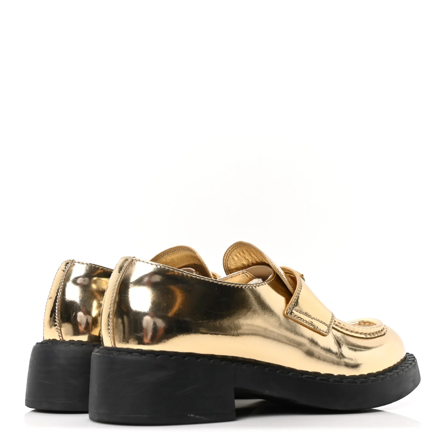 Metallic Brushed Calfskin Metal Triangle Logo 50mm Loafers 39.5 Platino