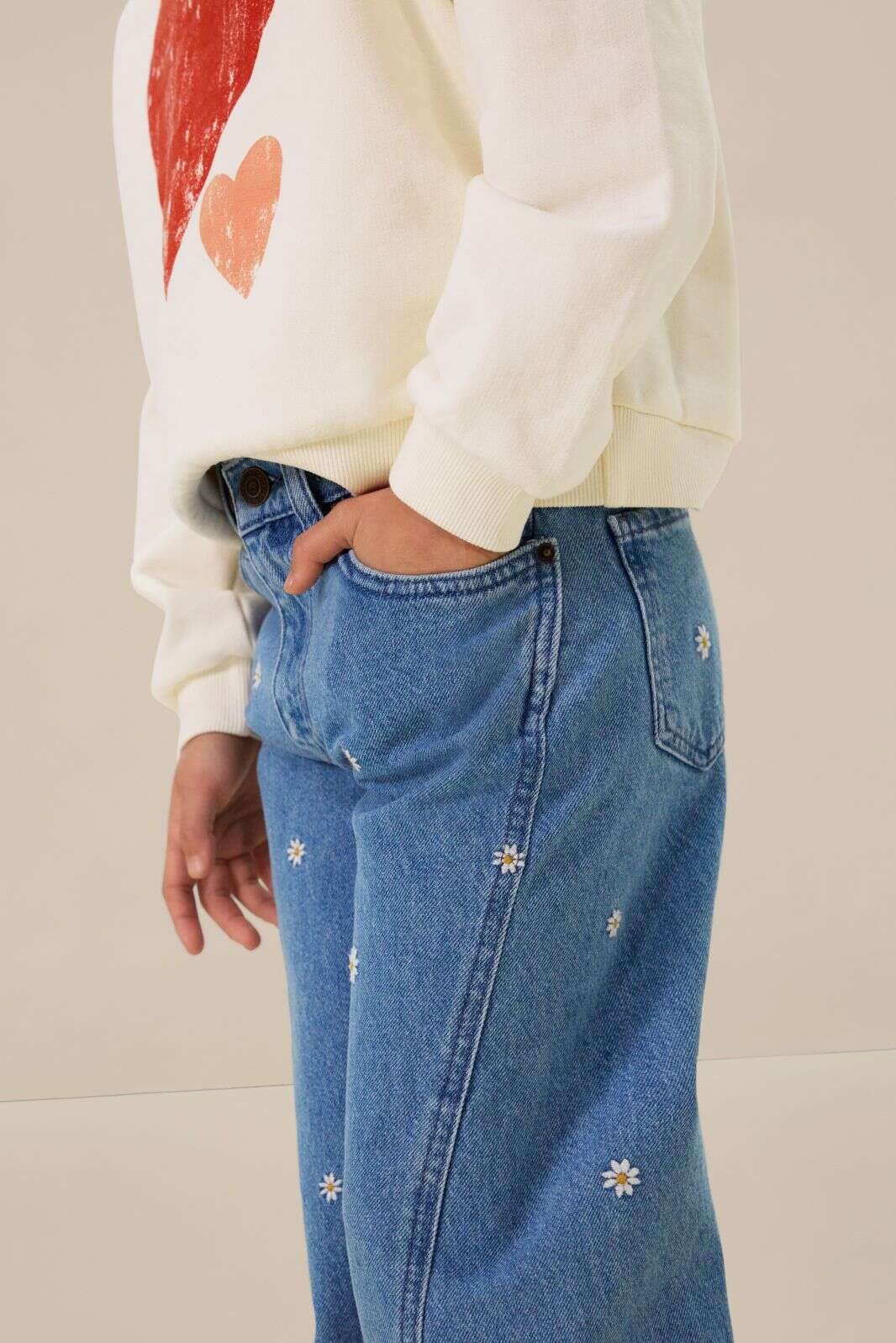 Blauwe wide leg jeans met embroidery