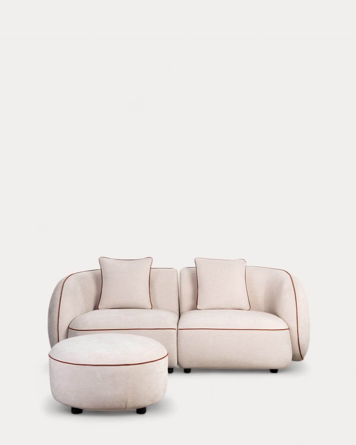 Ilham - Sofá Modular de 2 Piezas Esquineras con Puff Redondo de Tela Ilham