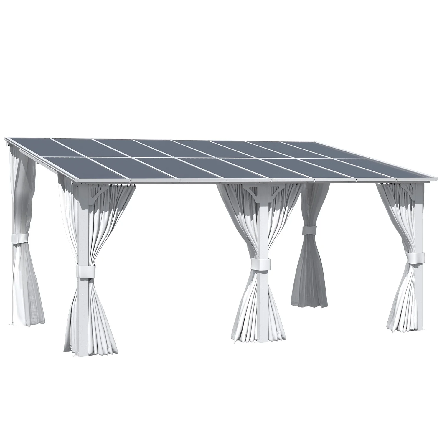 AECOJOY 16'x10' Wall Gazebo with Curtains and Mosquito Netting, White