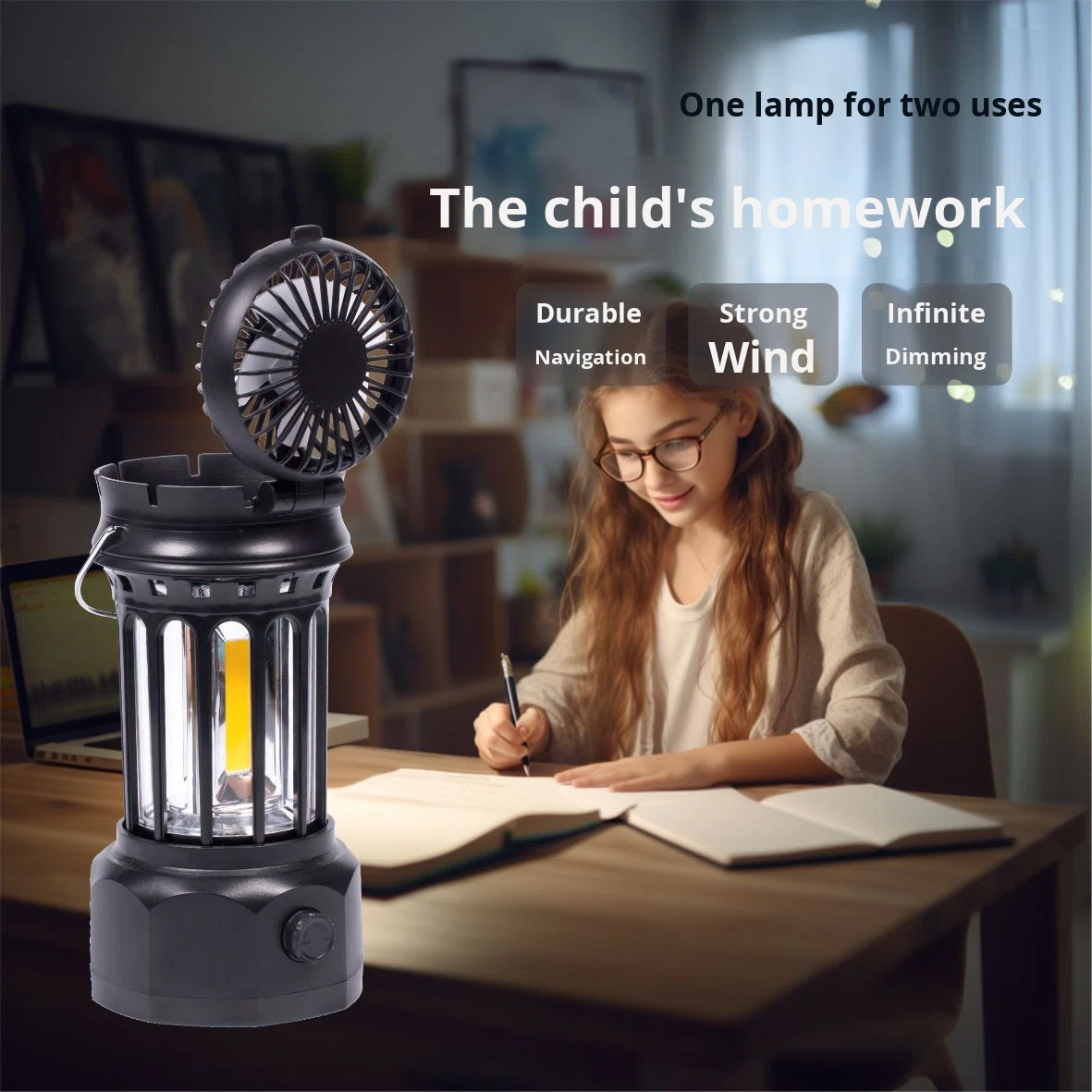 New Portable Outdoor Fan Camping Lantern LED Rechargeable Long Battery Life High Brightness Strong Wind Tarp Tent Light