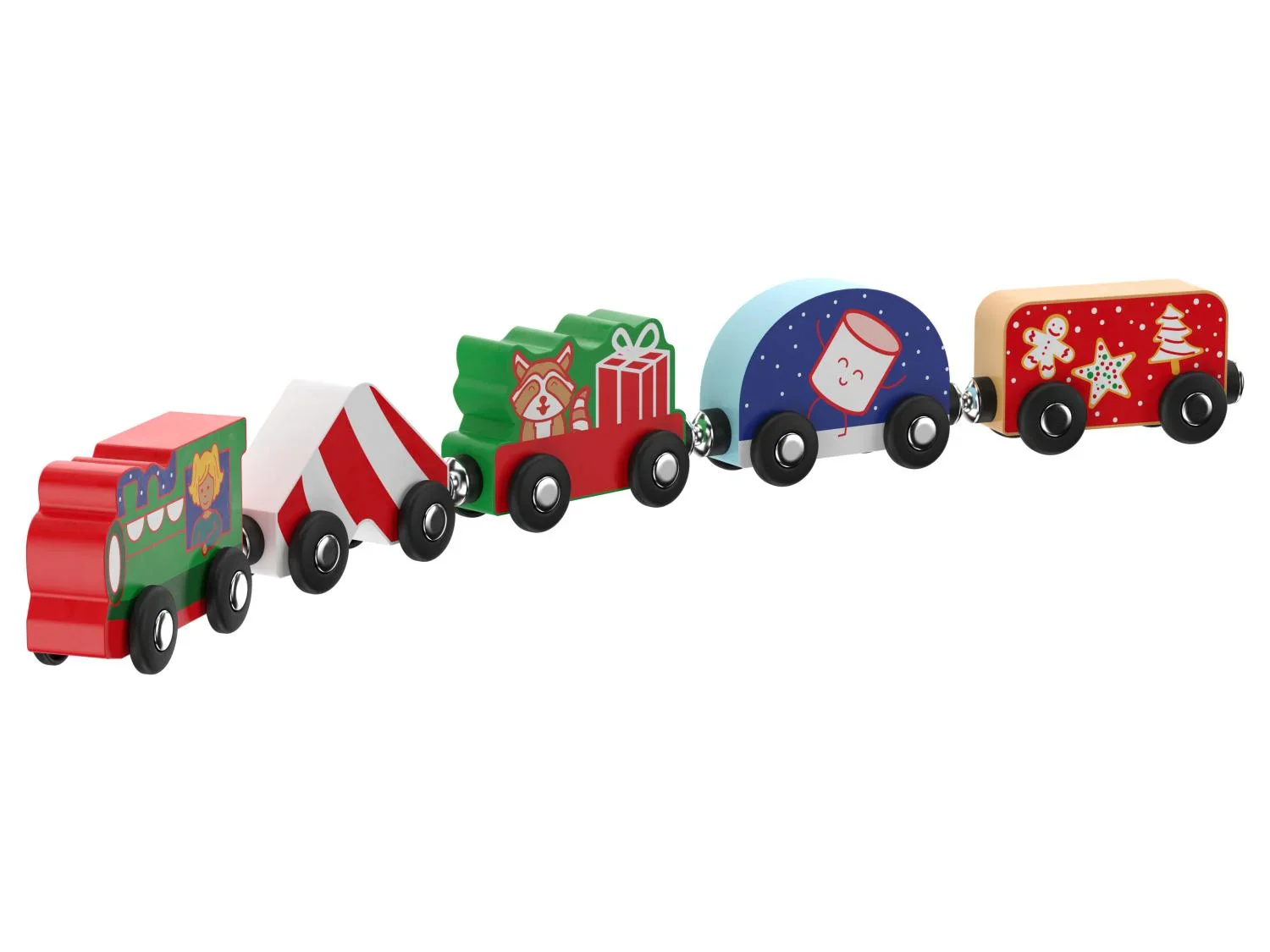 Train de Nol en bois, 5 pices