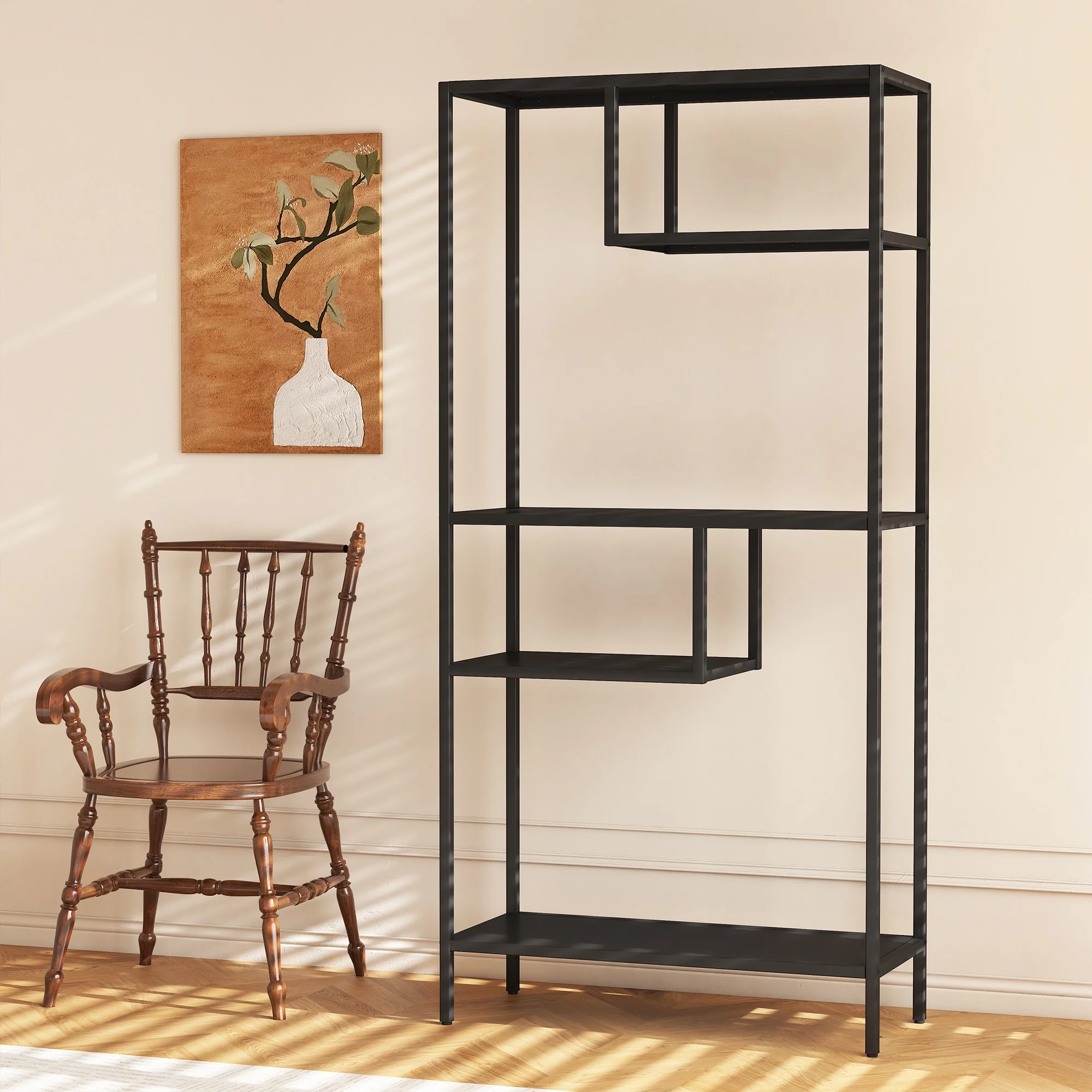Modern Storage Shelf with 4 Compartments Metal Legs, Freestanding Organizer,Book Shelves Display Shelves for Living Room, Bedroom, Home Office - Image 10