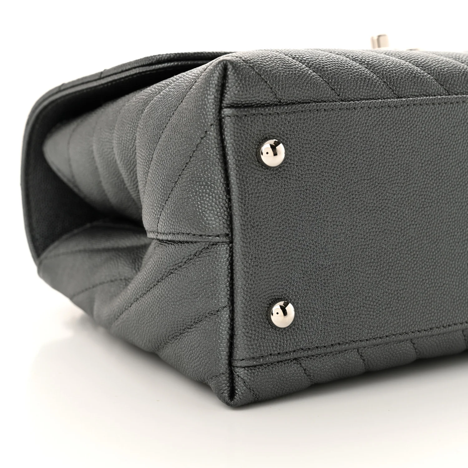 Metallic Caviar Chevron Quilted Small Coco Handle Flap Dark Silver