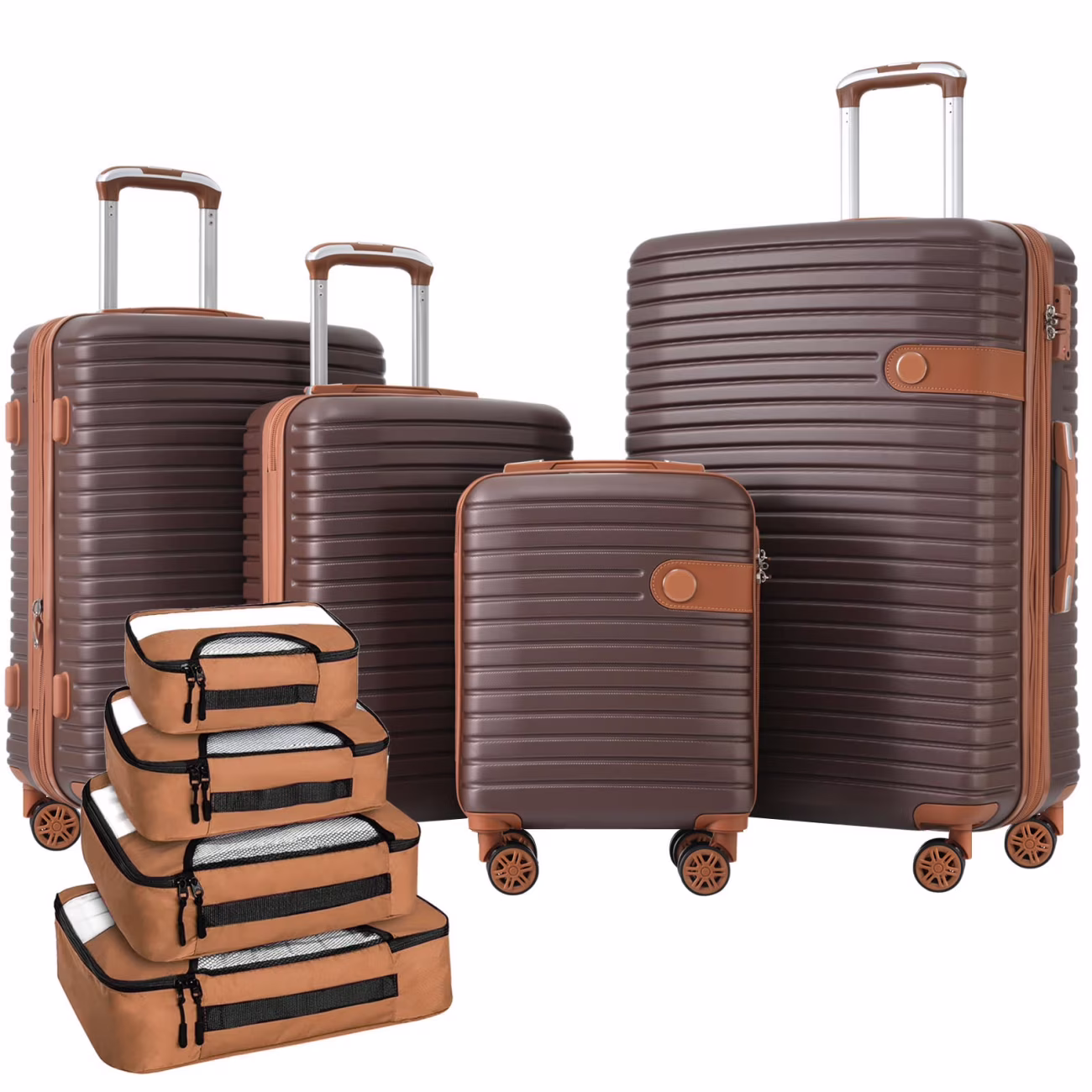 Luggage Sets,4-Piece Lightweight Suitcase Set with 4 Packing Cubes and TSA Lock, Hardshell Suitcases with Spinner Wheels, (16/20/24/28 ),Brown(Brown)