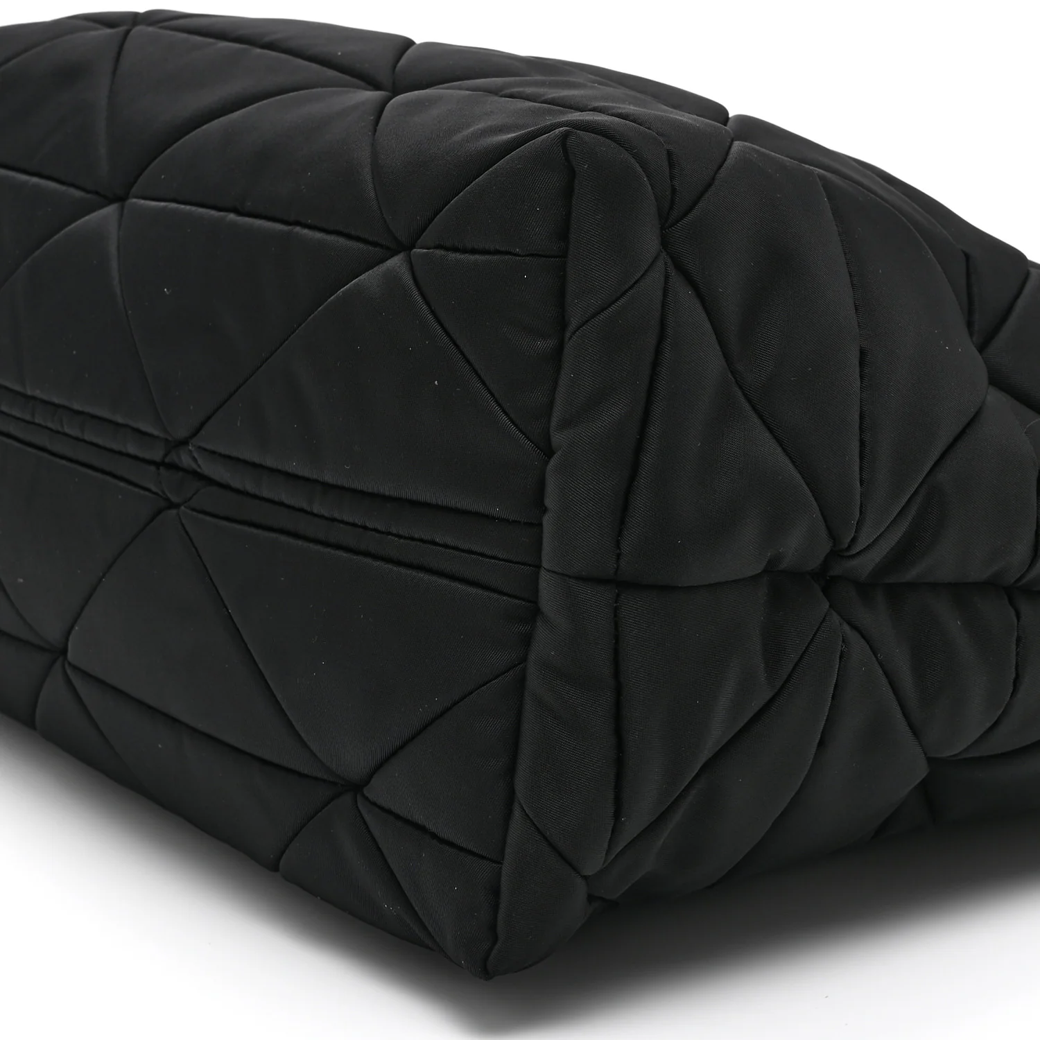 Re-Nylon Nappa Triangle Quilted Padded Medium Double Handled Zip Tote Black