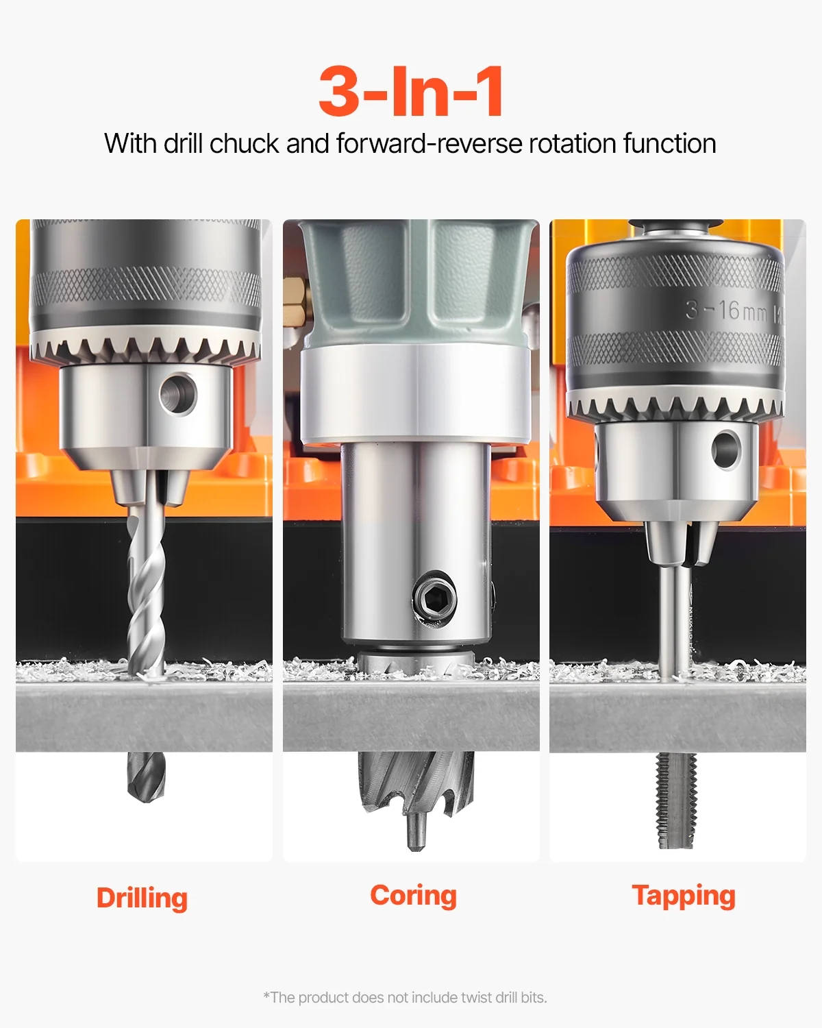 Magnetic Drill, 1450W Motor 2 in Boring Diameter, 2878 lbf Portable Electric Mag Drill Press, with 6 Coring Bits, Variable Speed, Drilling Machine for Metal Surface, Home Improvement Industry Image 3
