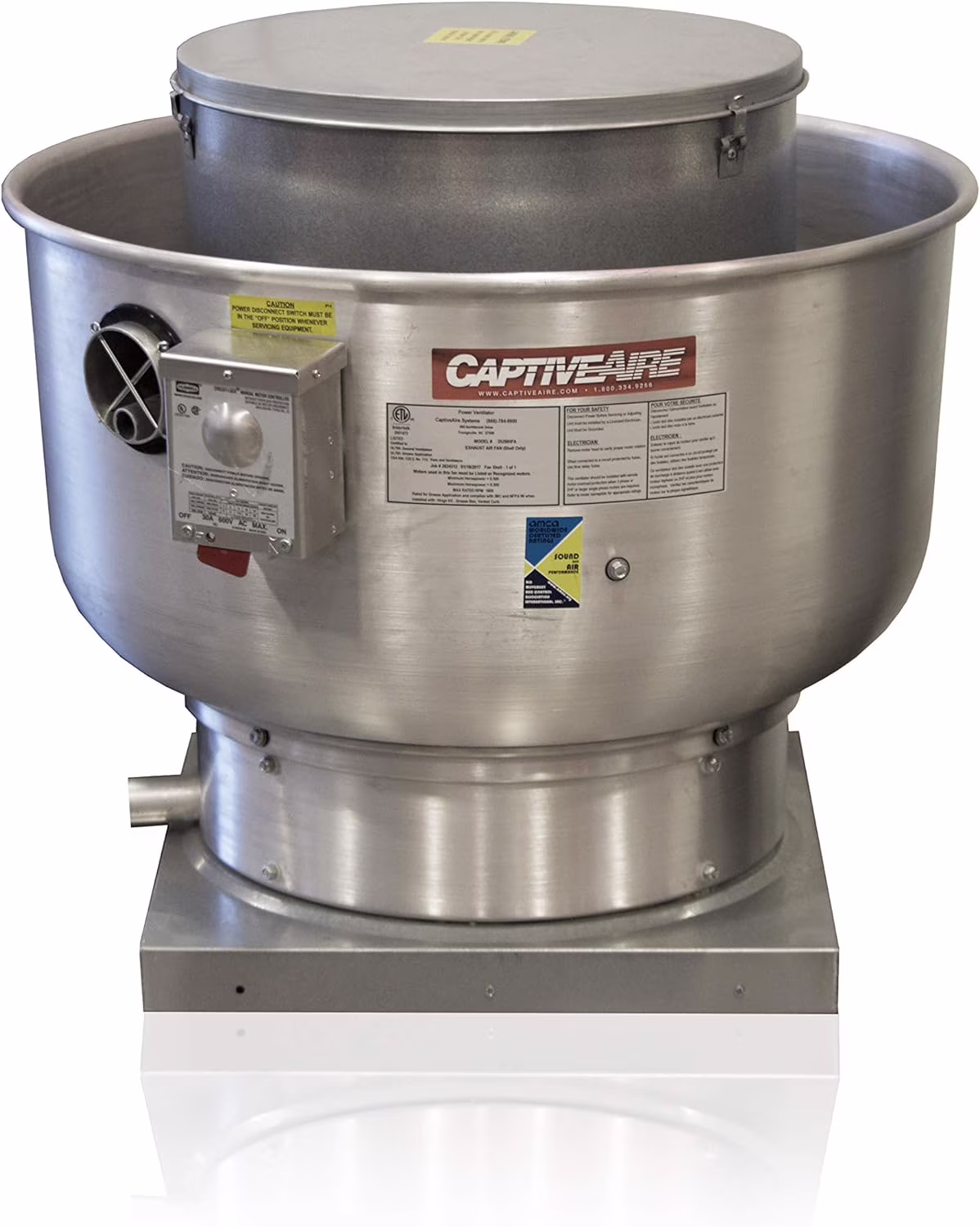 Restaurant Canopy Hood Grease Rated Exhaust Fan- High Speed Direct Drive Centrifugal Upblast Exhaust Fan with speed control- 19" Fan Base, 0.180 HP 115 Volt Single Phase Motor, 100-500 CFM (DU12HFA)(DU12HFA)