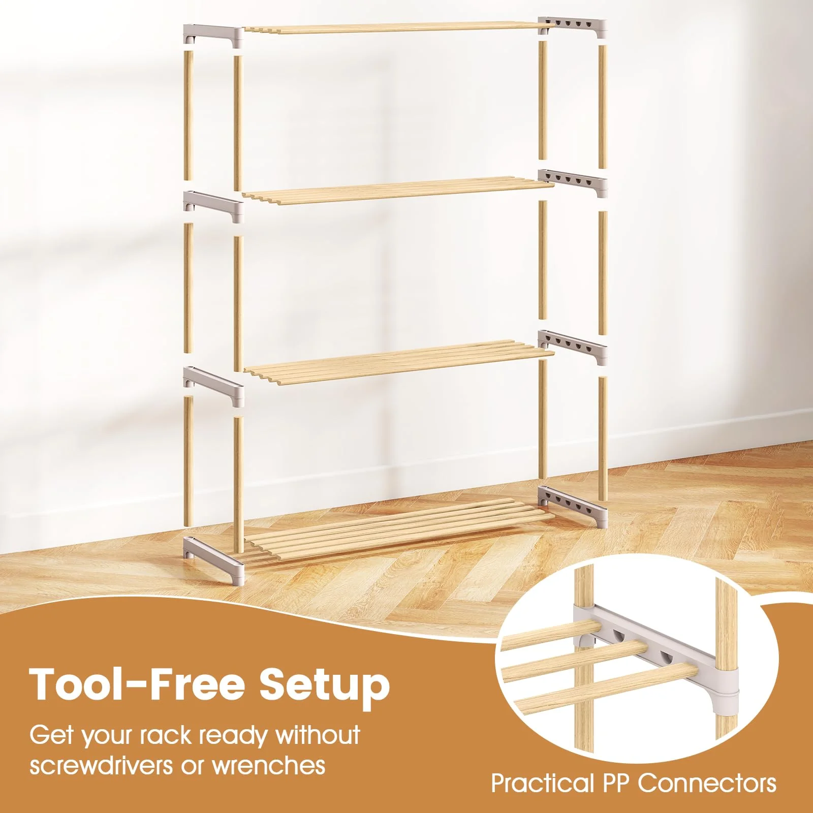 Tangkula 4-Tier Solid Wood Shoe Rack