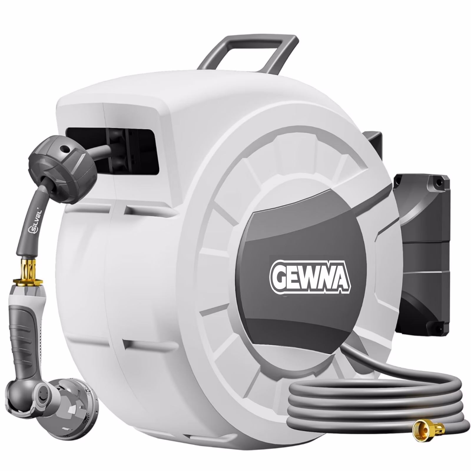 Gewna 1/2 in x 100 ft Retractable Wall Mounted Garden Hose Reel with 10 Pattern Nozzle, Any Length Lock, Slow Return System, 180��Swivel Bracket